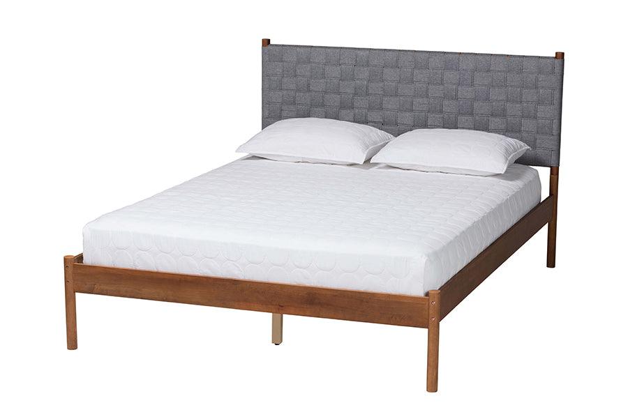 Estela Mid-Century Modern Woven Fabric and Wood Platform Bed