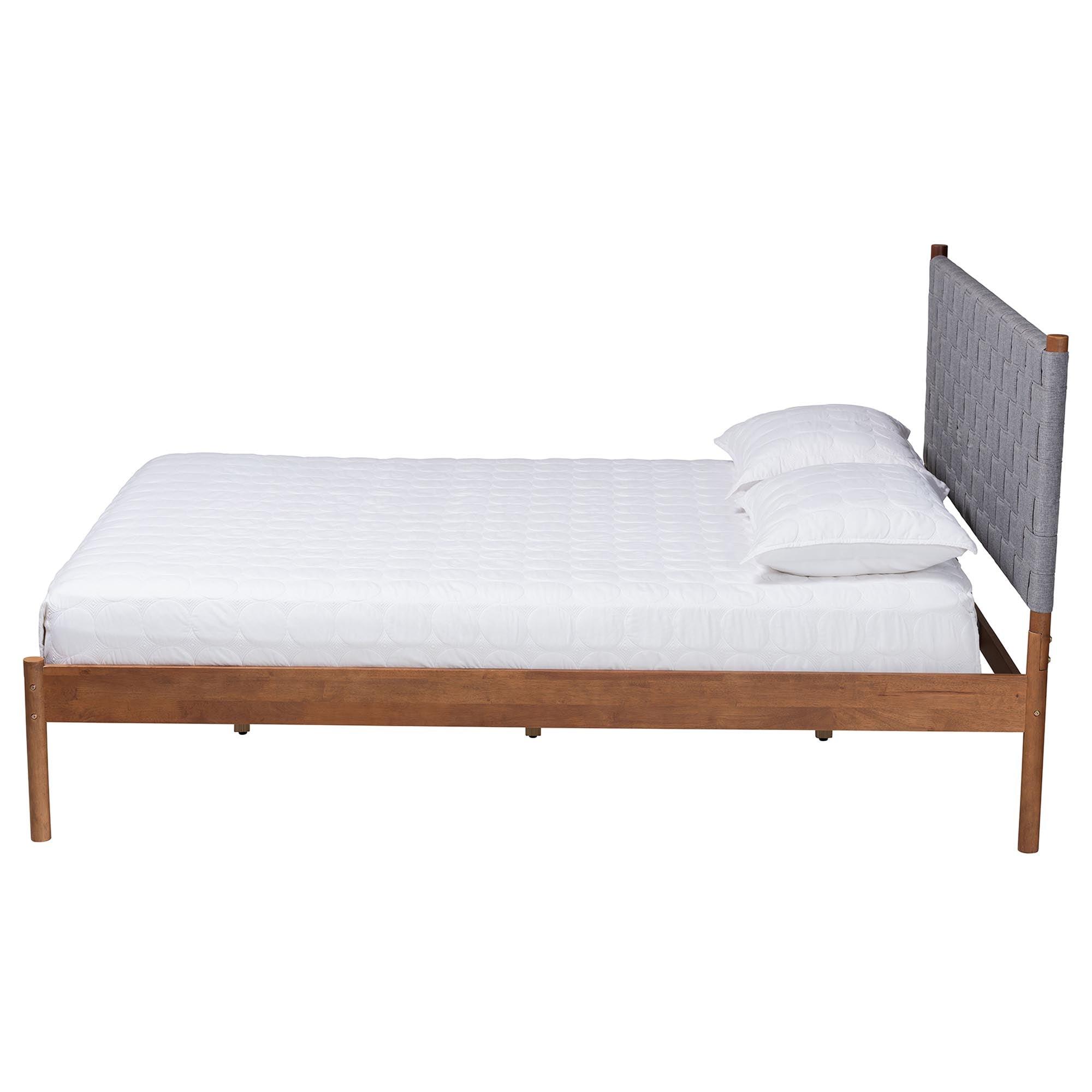 Estela Mid-Century Modern Woven Fabric and Wood Platform Bed