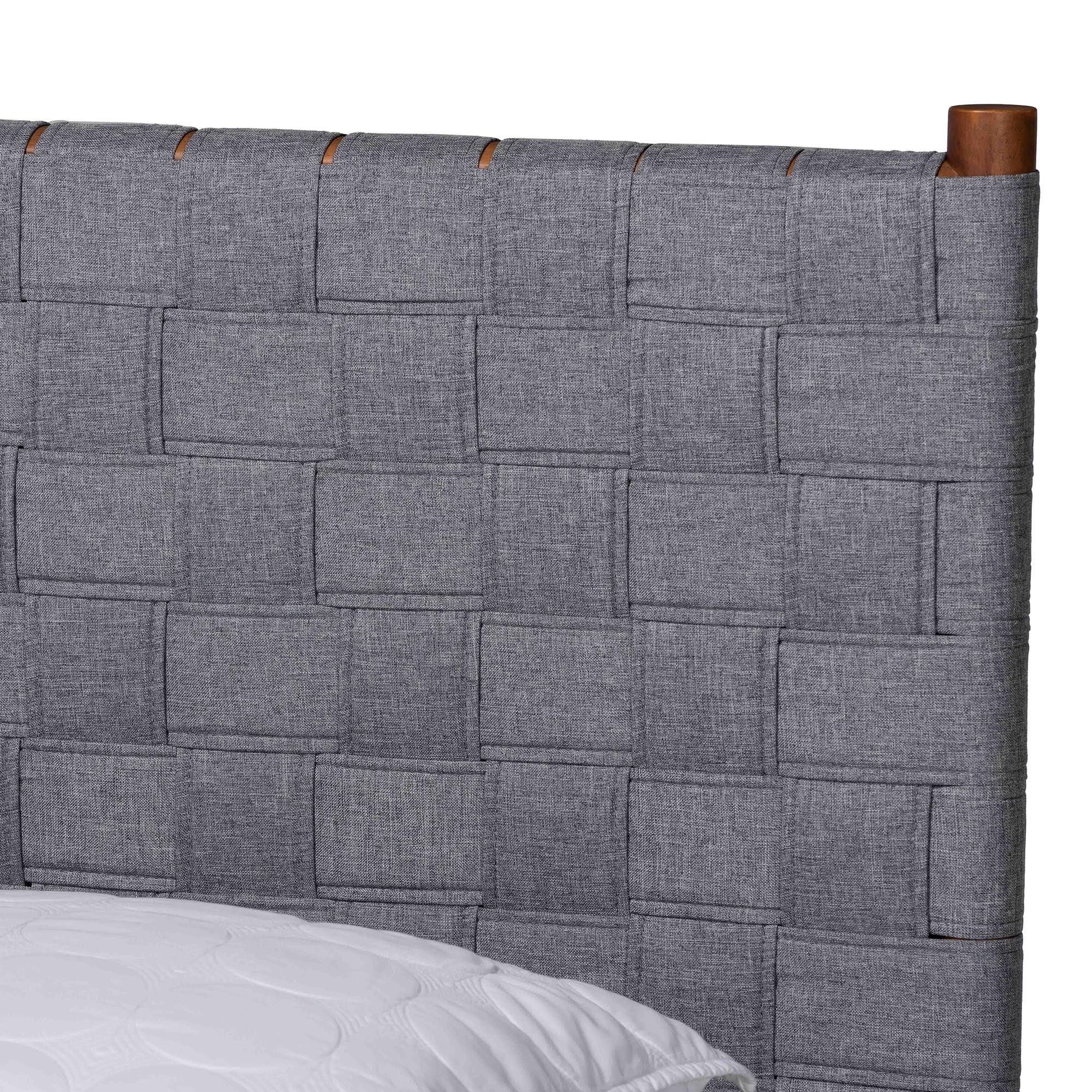 Estela Mid-Century Modern Woven Fabric and Wood Platform Bed