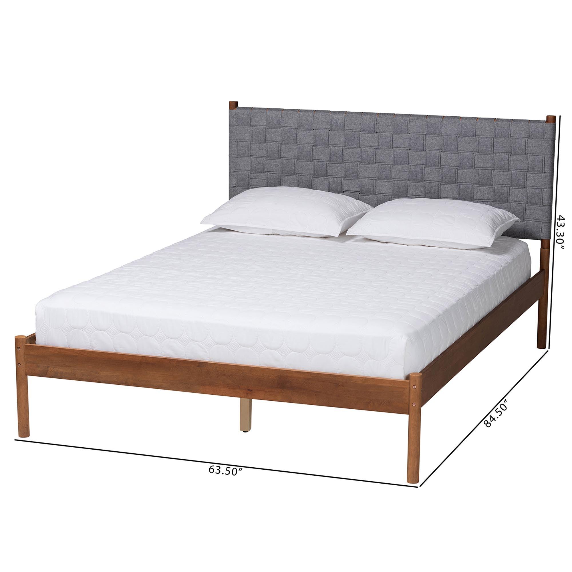 Estela Mid-Century Modern Woven Fabric and Wood Platform Bed