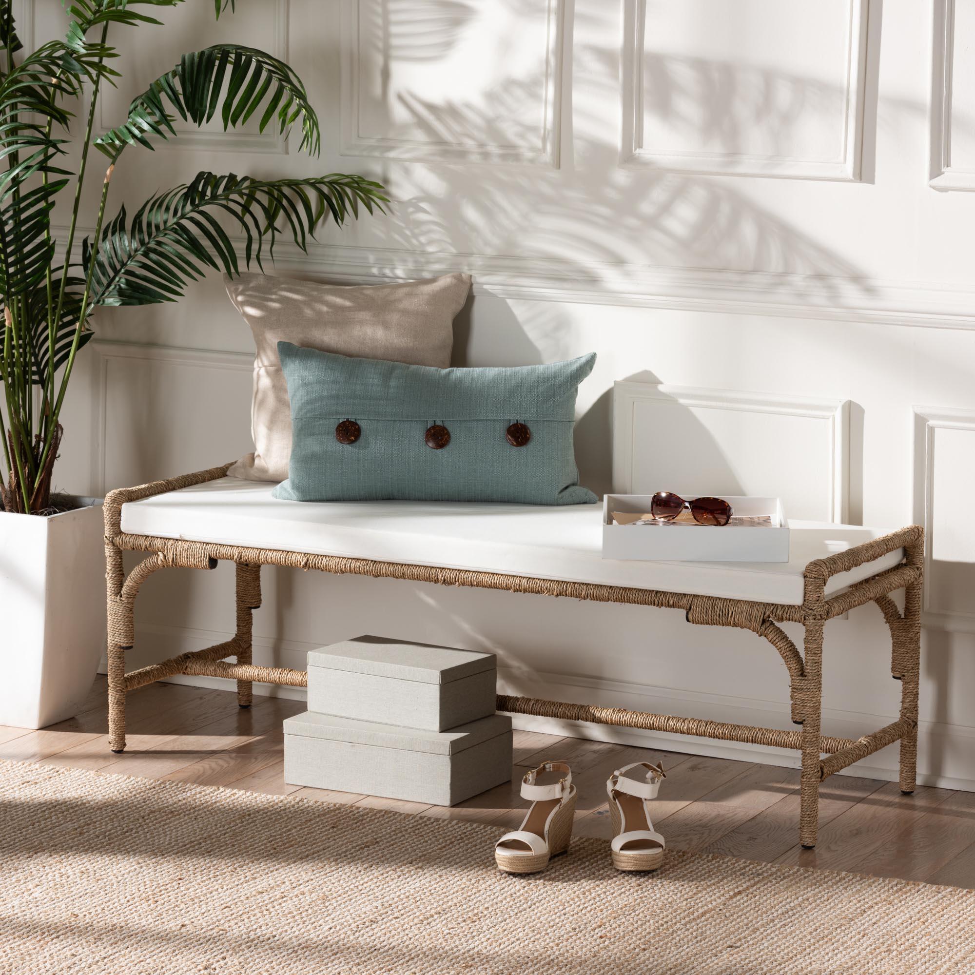 bali & pari Nasim Modern Bohemian Seagrass and Metal Accent Bench