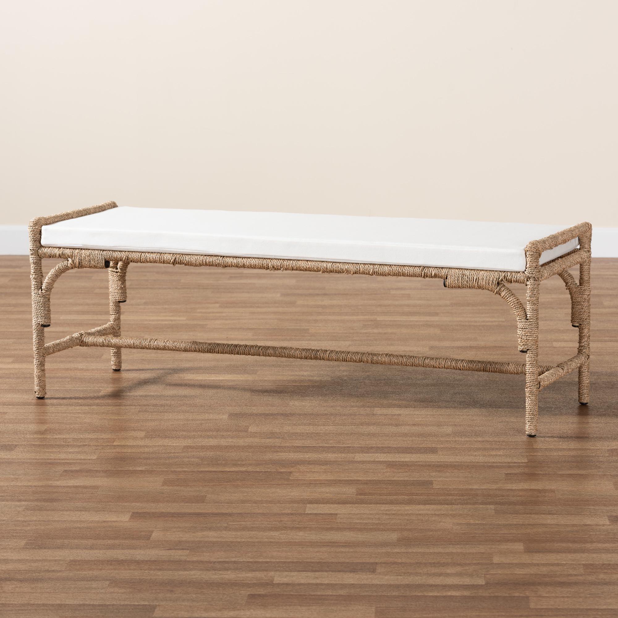 bali & pari Nasim Modern Bohemian Seagrass and Metal Accent Bench