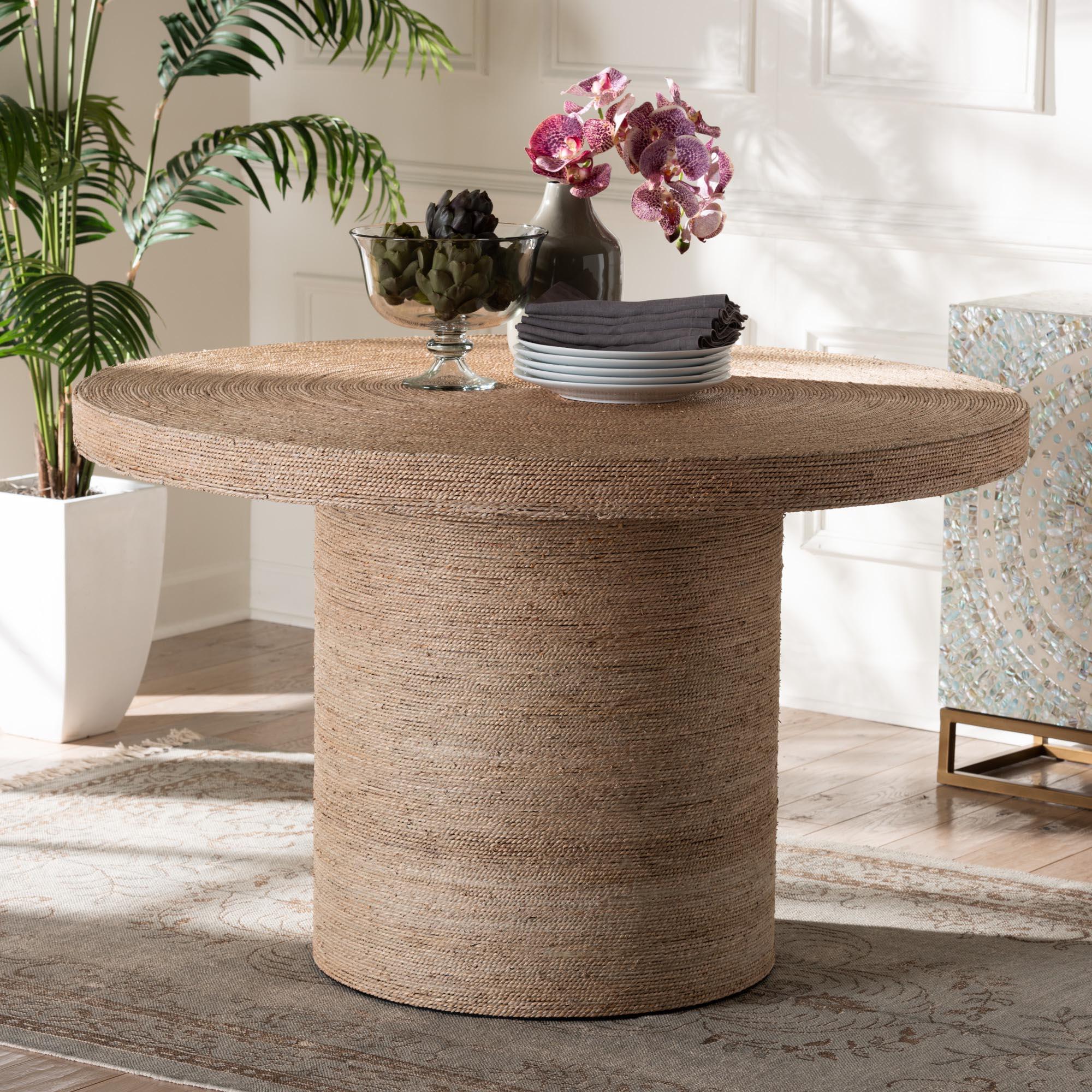 bali & pari Bistra Modern Bohemian Seagrass and Wood Dining Table