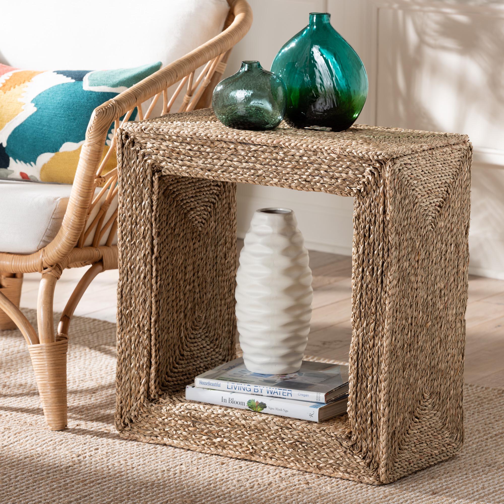 bali & pari Adonica Modern Bohemian Seagrass and Wood End Table