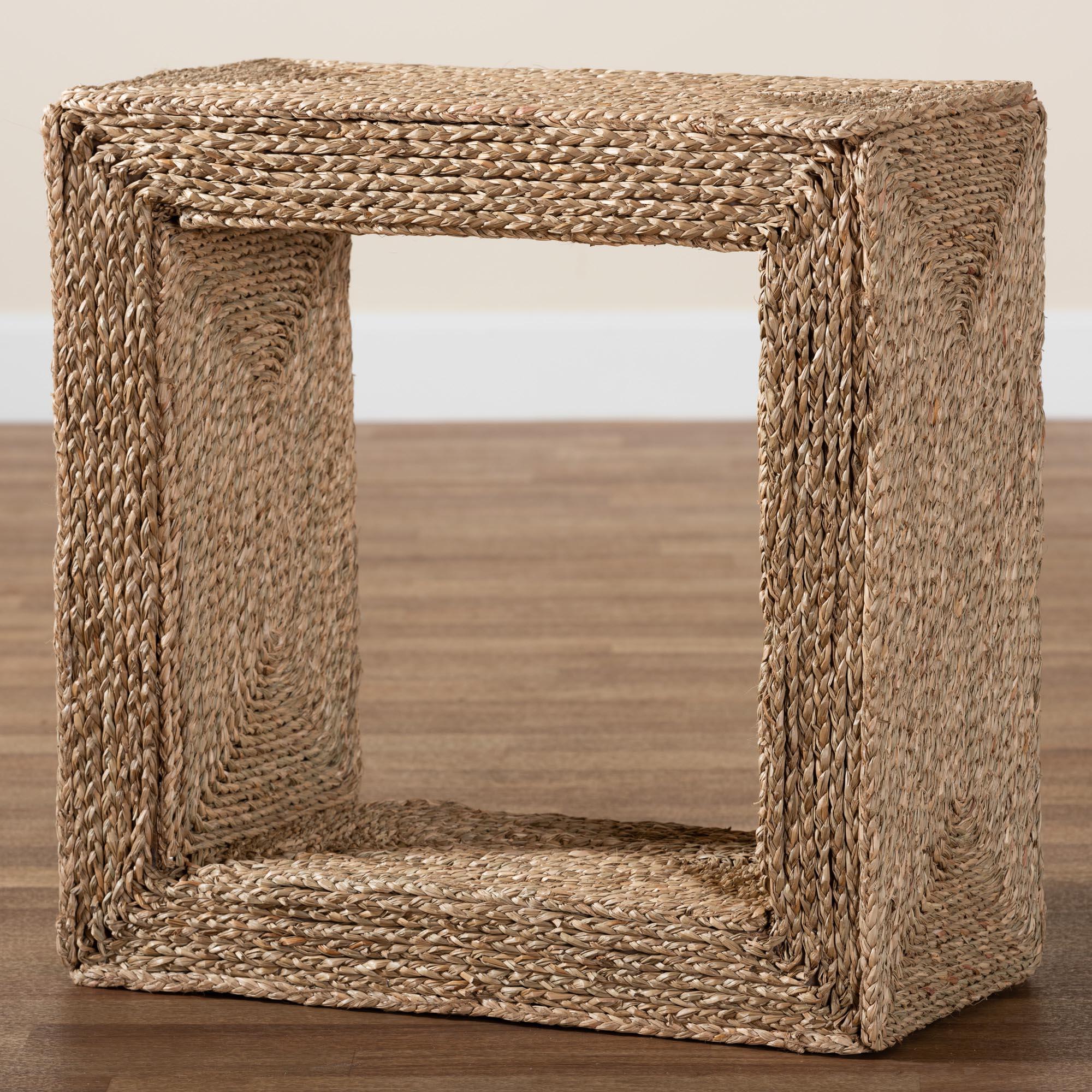 bali & pari Adonica Modern Bohemian Seagrass and Wood End Table