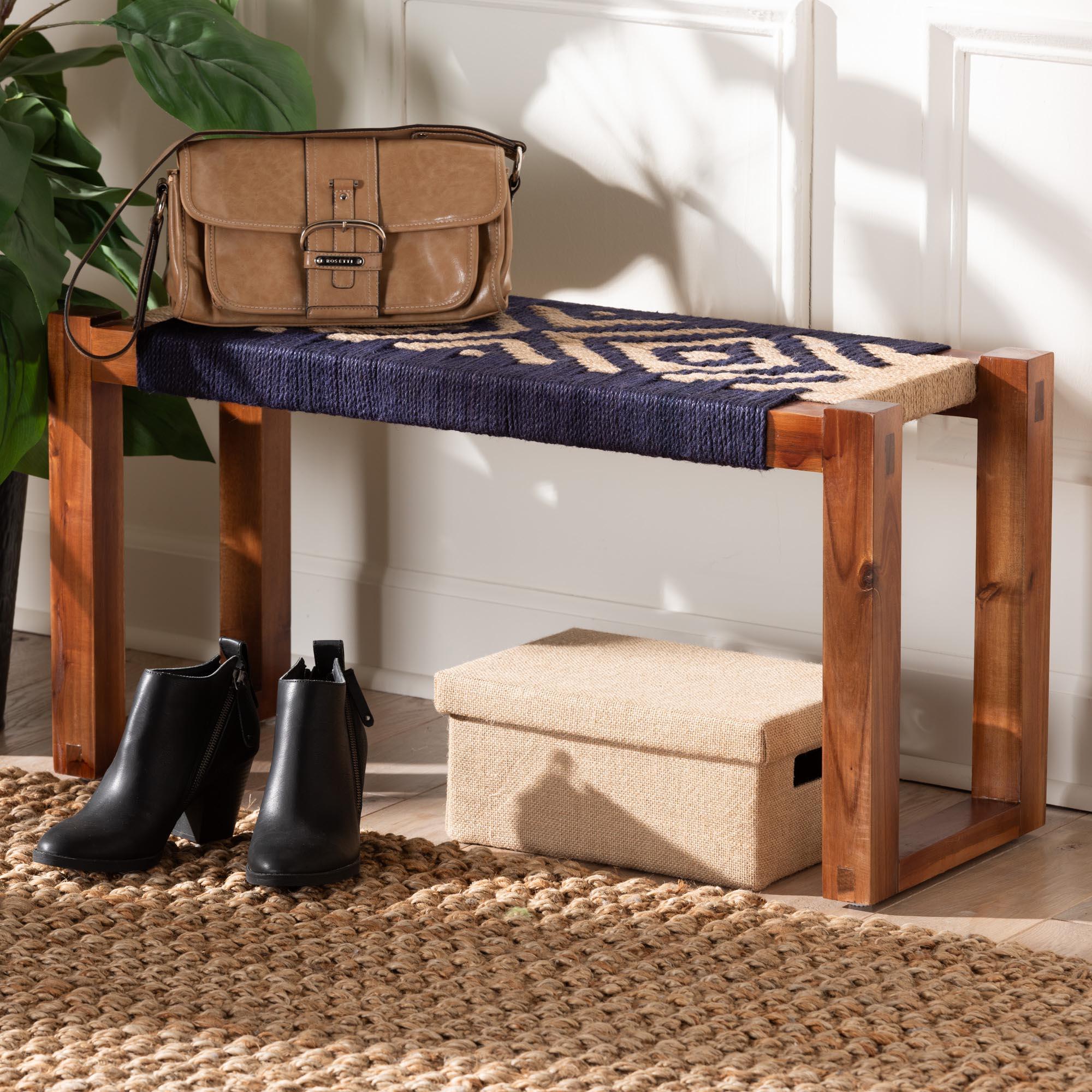 bali & pari Prunella Modern Bohemian Two-Tone and Seagrass and Acacia Wood Accent Bench