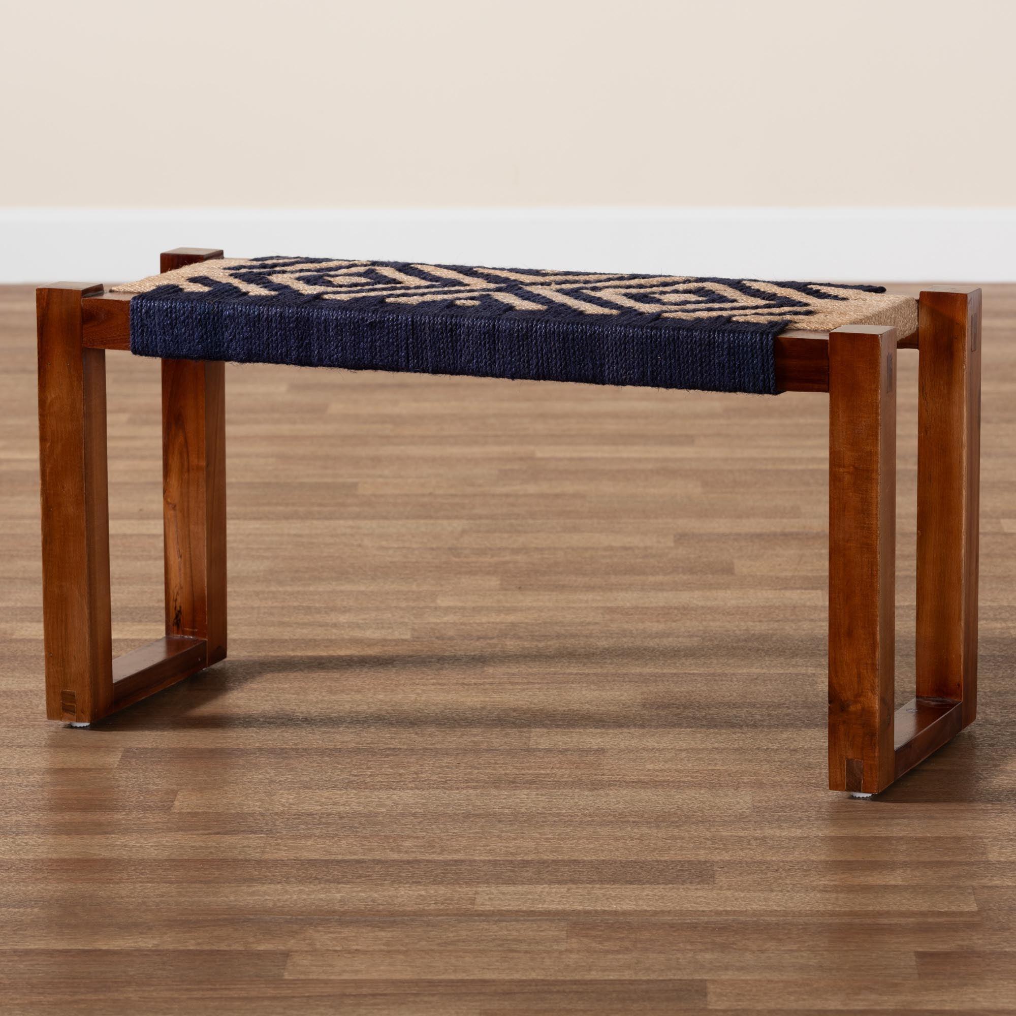 bali & pari Prunella Modern Bohemian Two-Tone and Seagrass and Acacia Wood Accent Bench