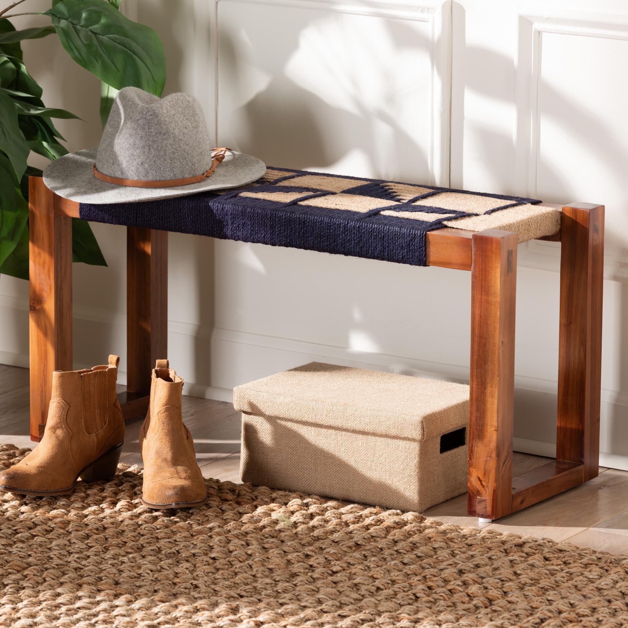 bali & pari Jerilyn Modern Bohemian Two-Tone and Natura Seagrass and Acacia Wood Accent Bench