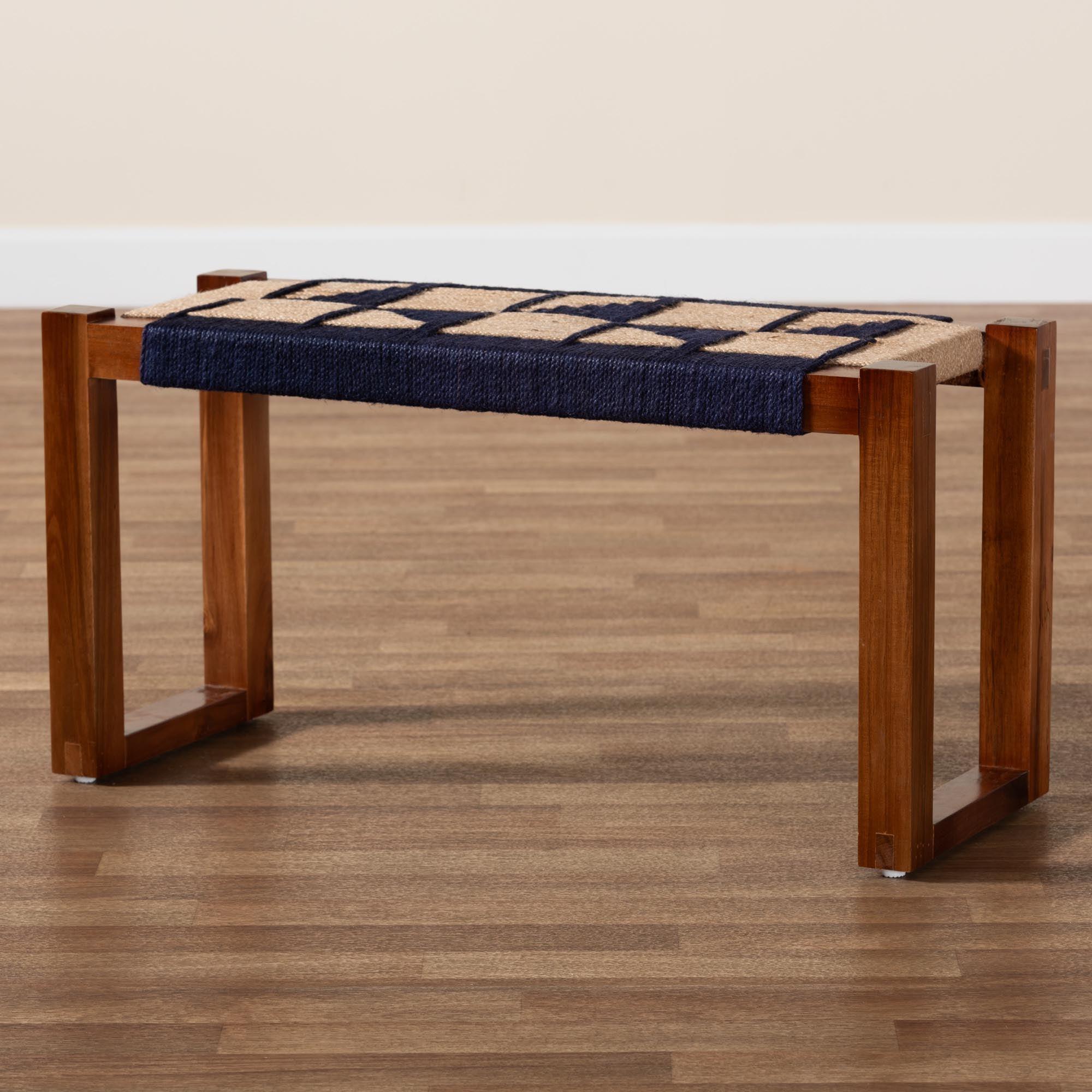 bali & pari Jerilyn Modern Bohemian Two-Tone and Natura Seagrass and Acacia Wood Accent Bench