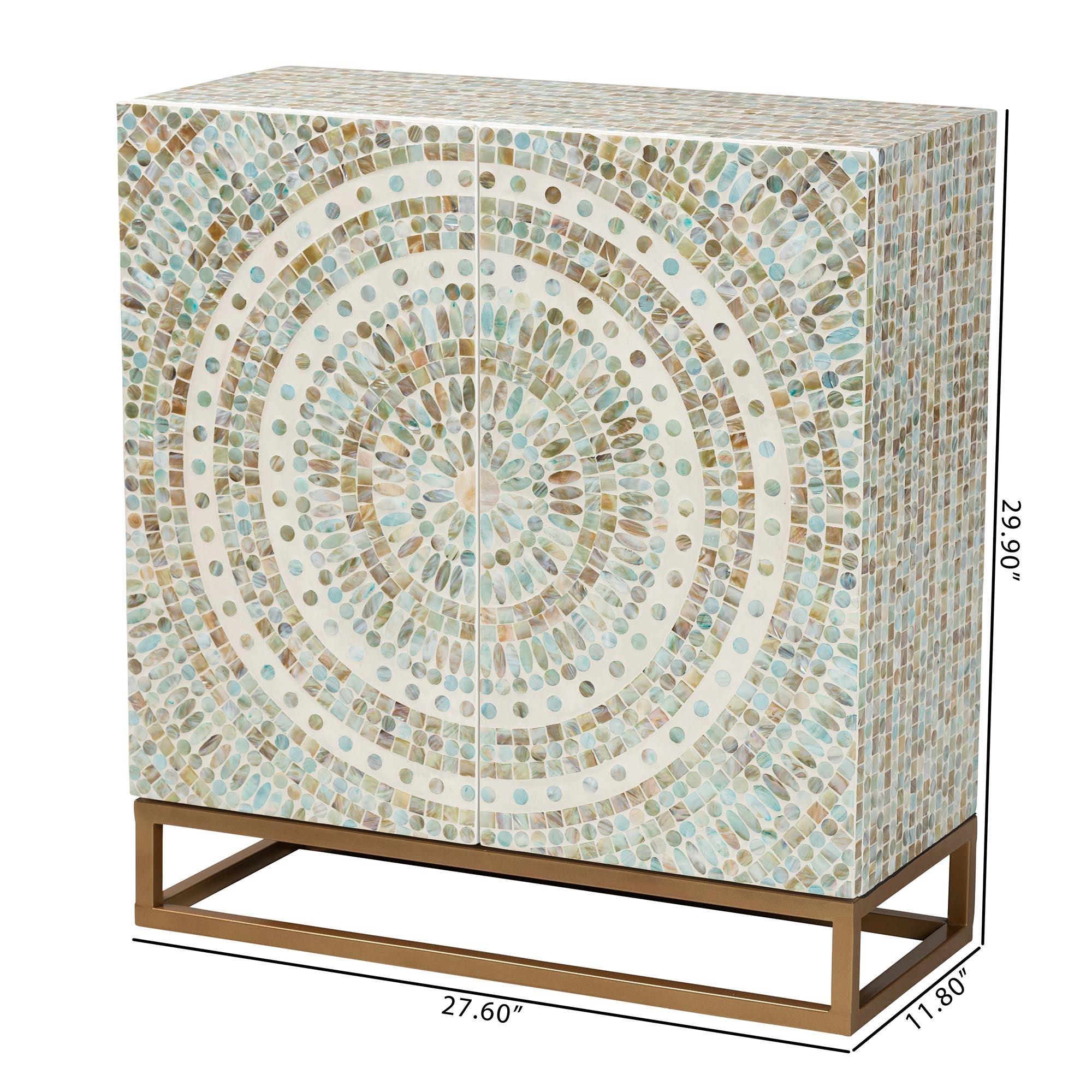 Quintus Modern Bohemian Multicolor Mother of Pearl and Metal Storage Cabinet