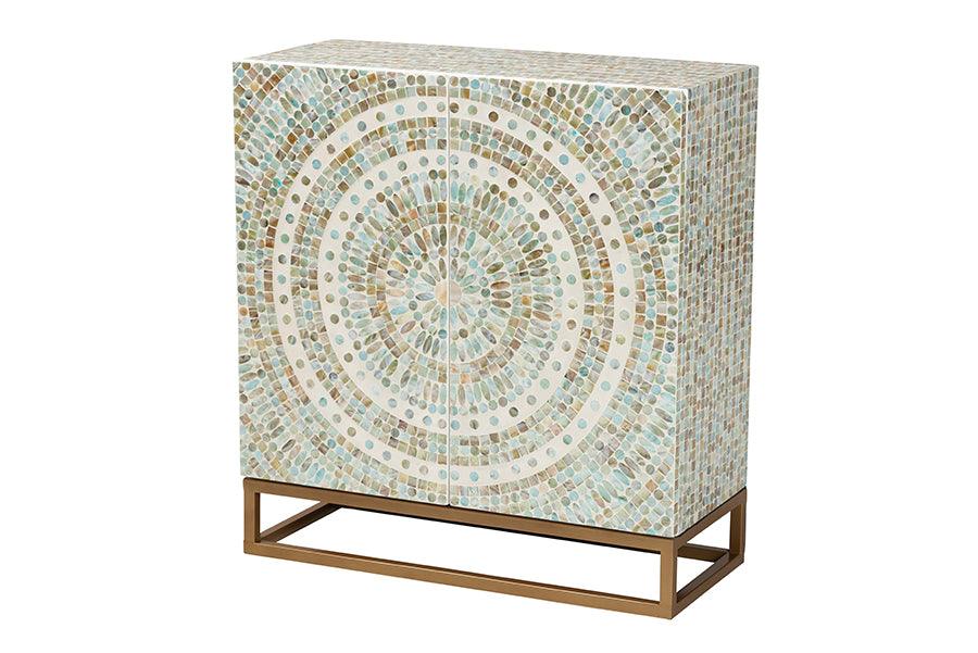 Quintus Modern Bohemian Multicolor Mother of Pearl and Metal Storage Cabinet