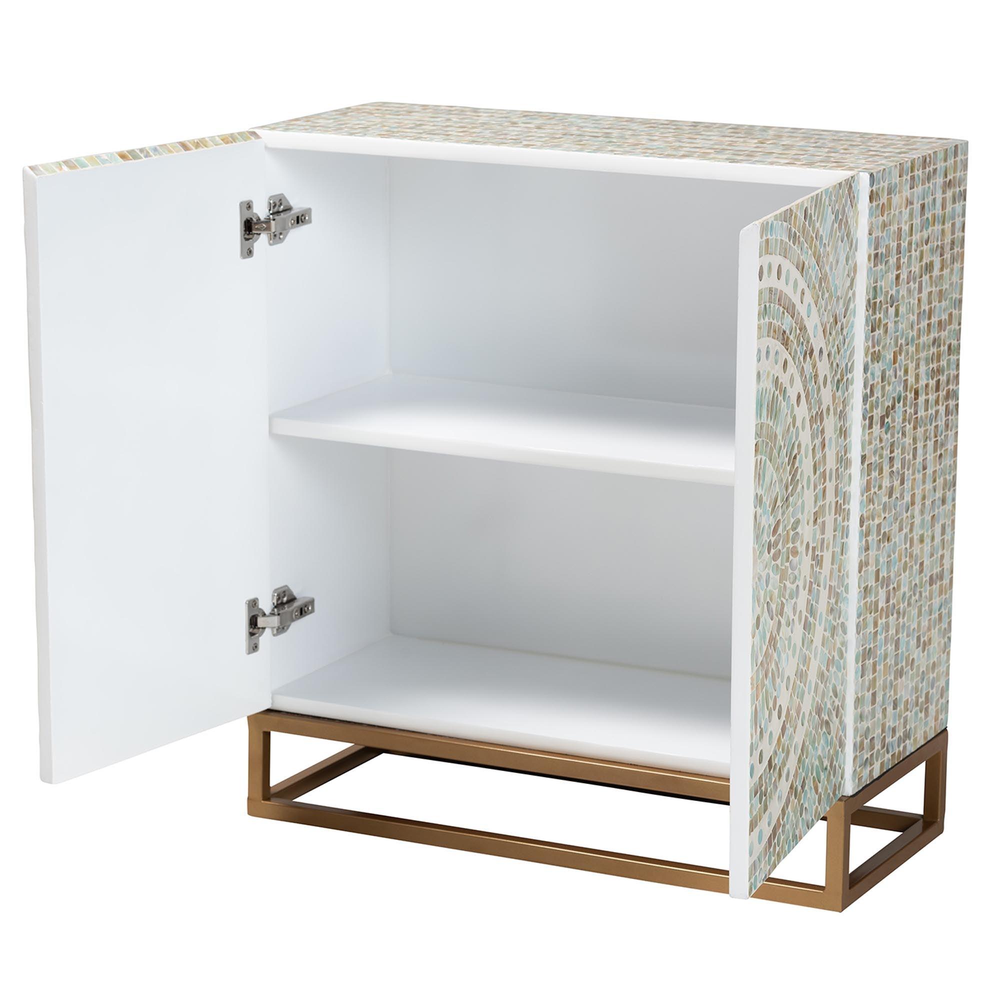 Quintus Modern Bohemian Multicolor Mother of Pearl and Metal Storage Cabinet