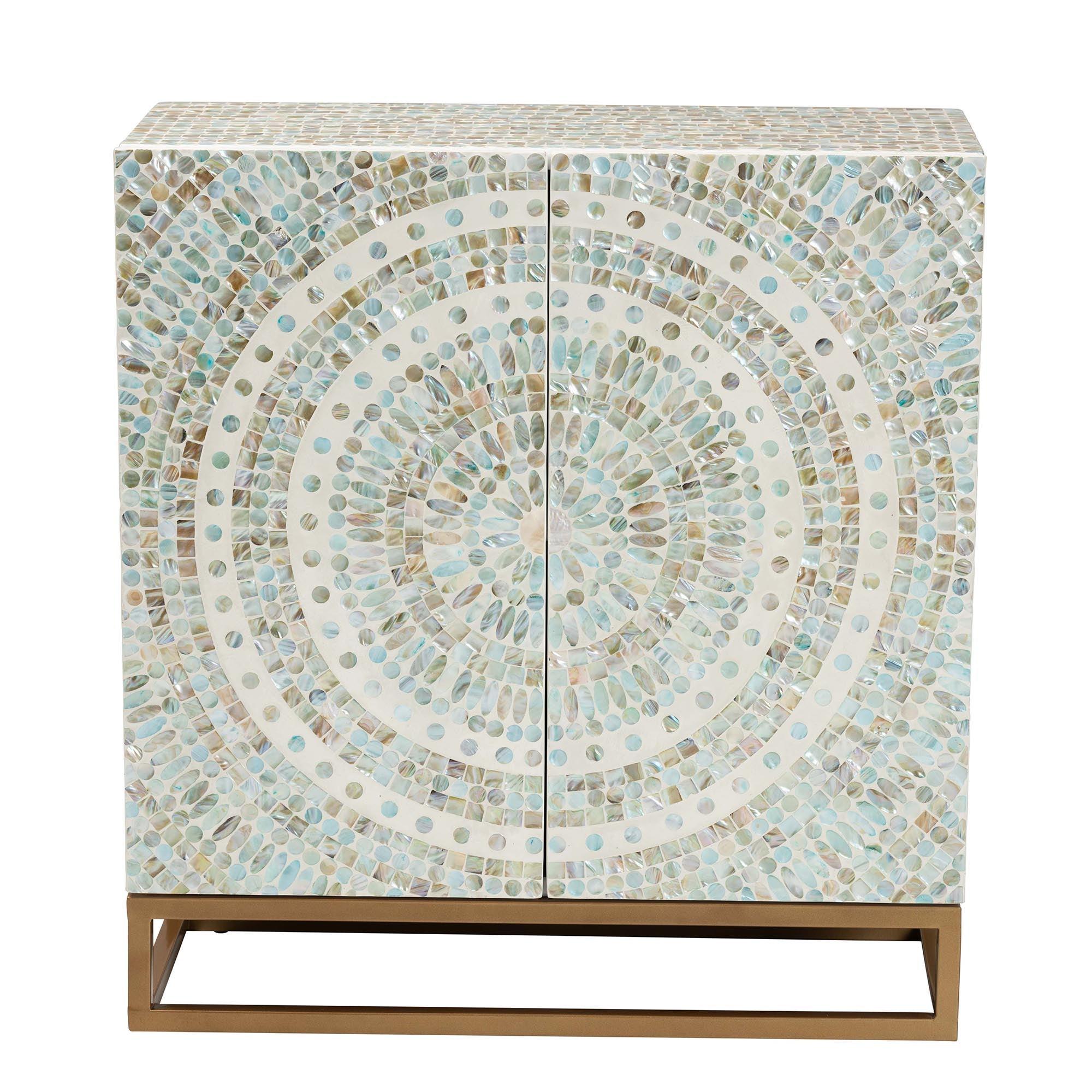 Quintus Modern Bohemian Multicolor Mother of Pearl and Metal Storage Cabinet