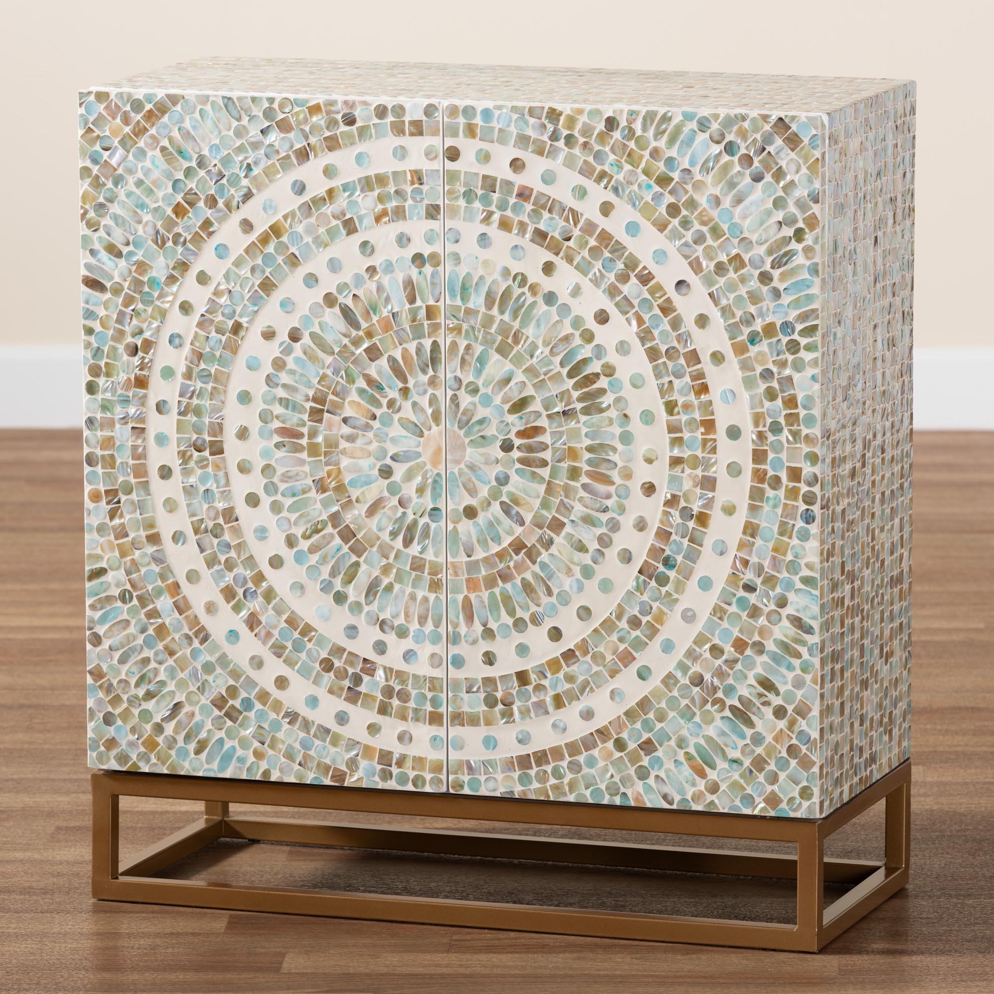 Quintus Modern Bohemian Multicolor Mother of Pearl and Metal Storage Cabinet