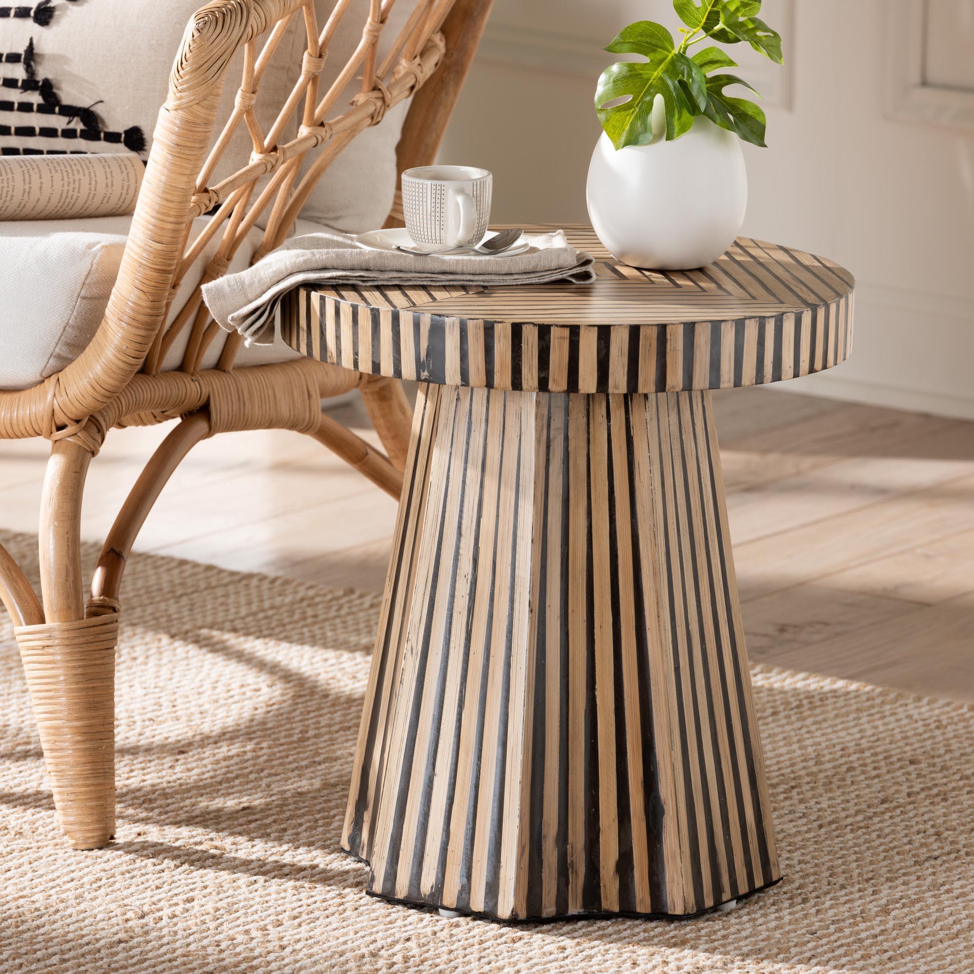 Devika Modern Bohemian Two-Tone and Bamboo End Table