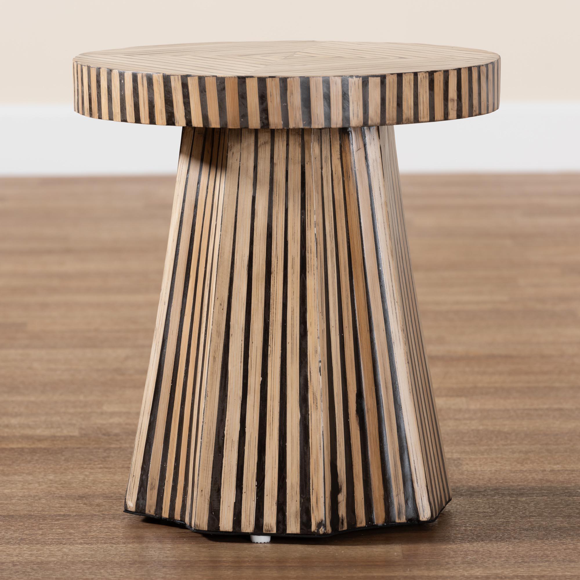 Devika Modern Bohemian Two-Tone and Bamboo End Table