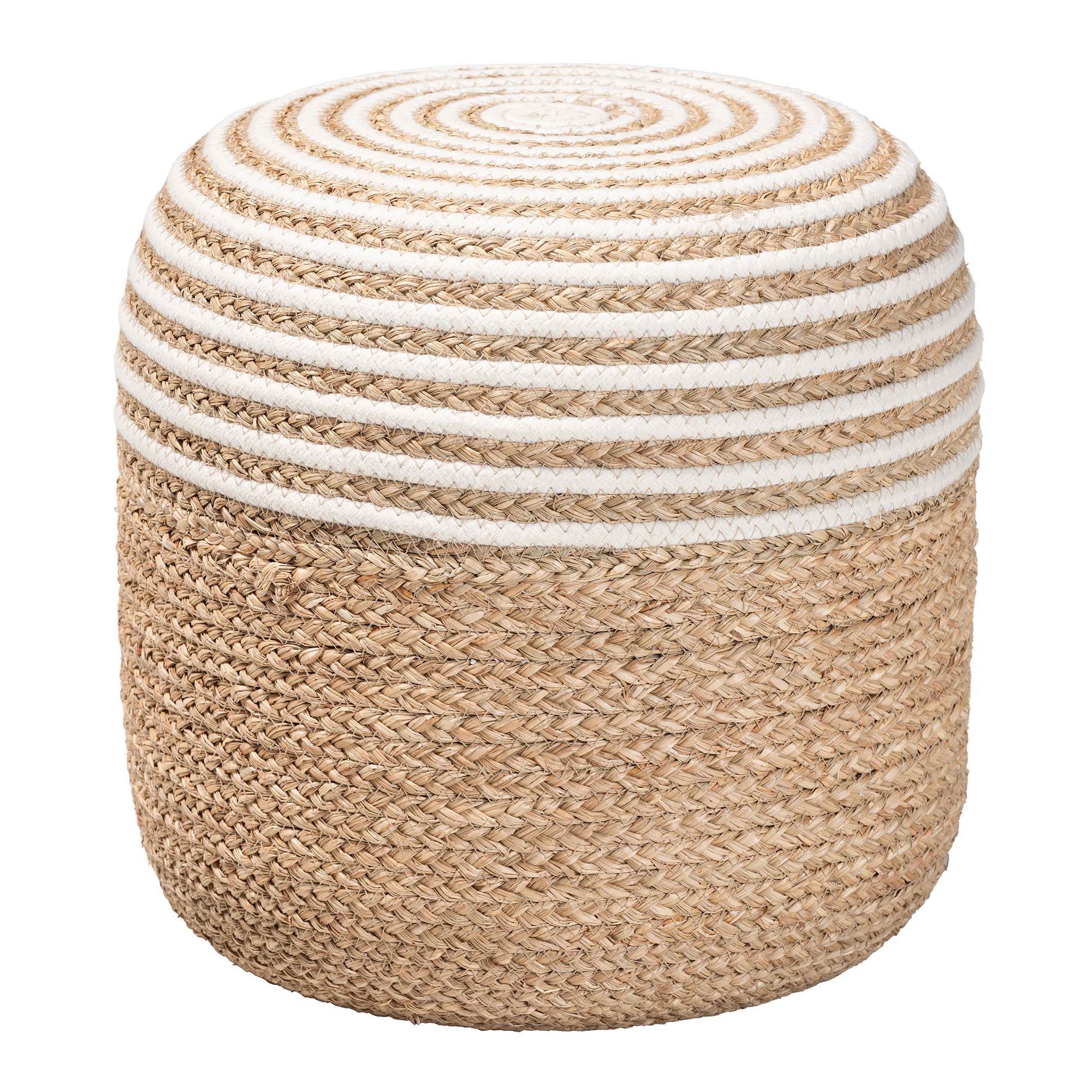 bali & pari Nequiel Modern Bohemian Seagrass and Woven Rope Ottoman Footstool