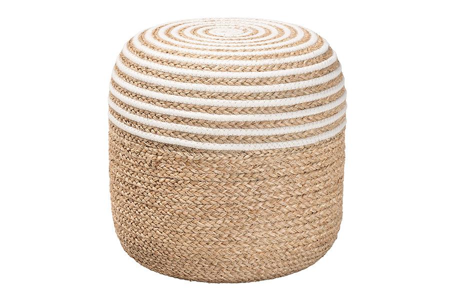 bali & pari Nequiel Modern Bohemian Seagrass and Woven Rope Ottoman Footstool