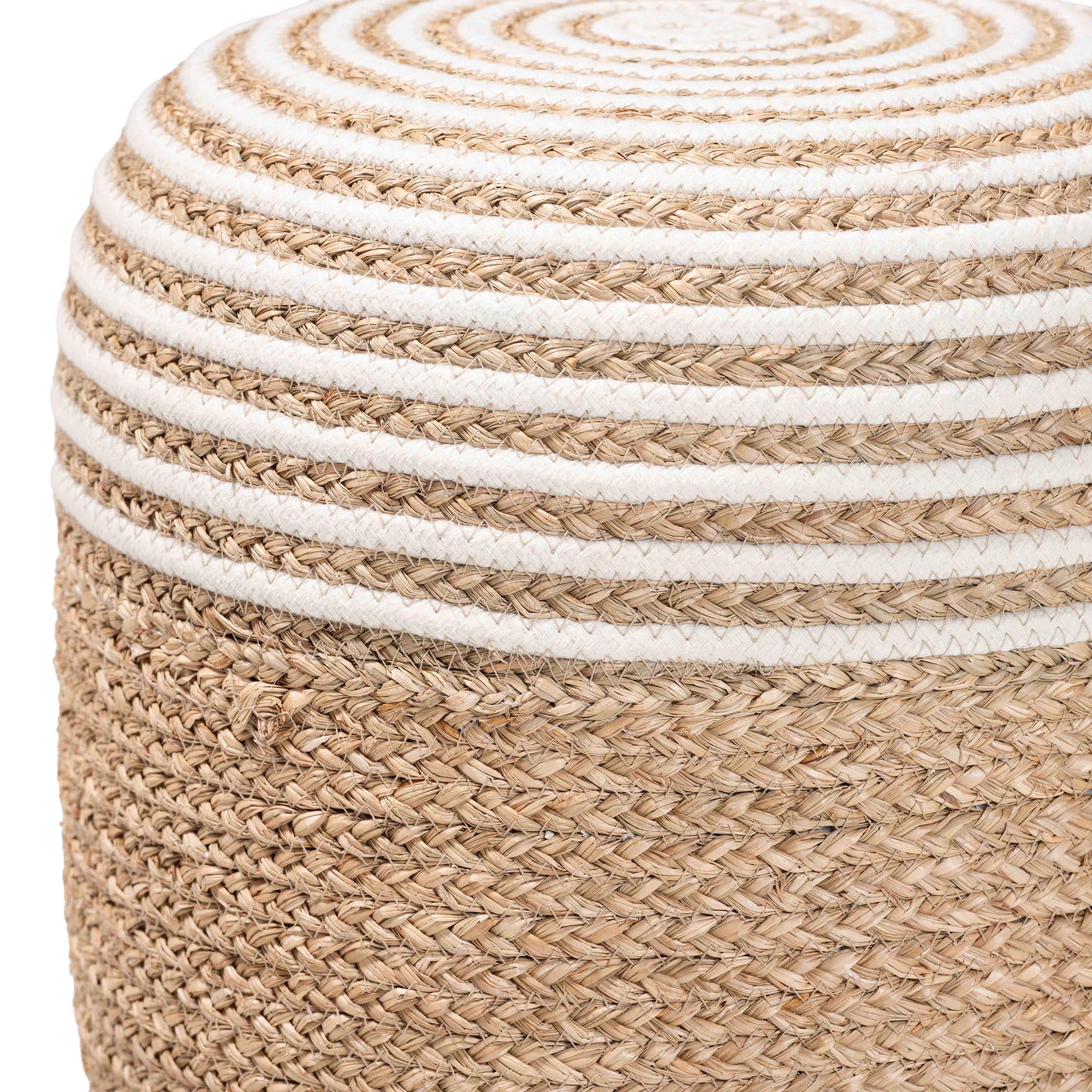 bali & pari Nequiel Modern Bohemian Seagrass and Woven Rope Ottoman Footstool