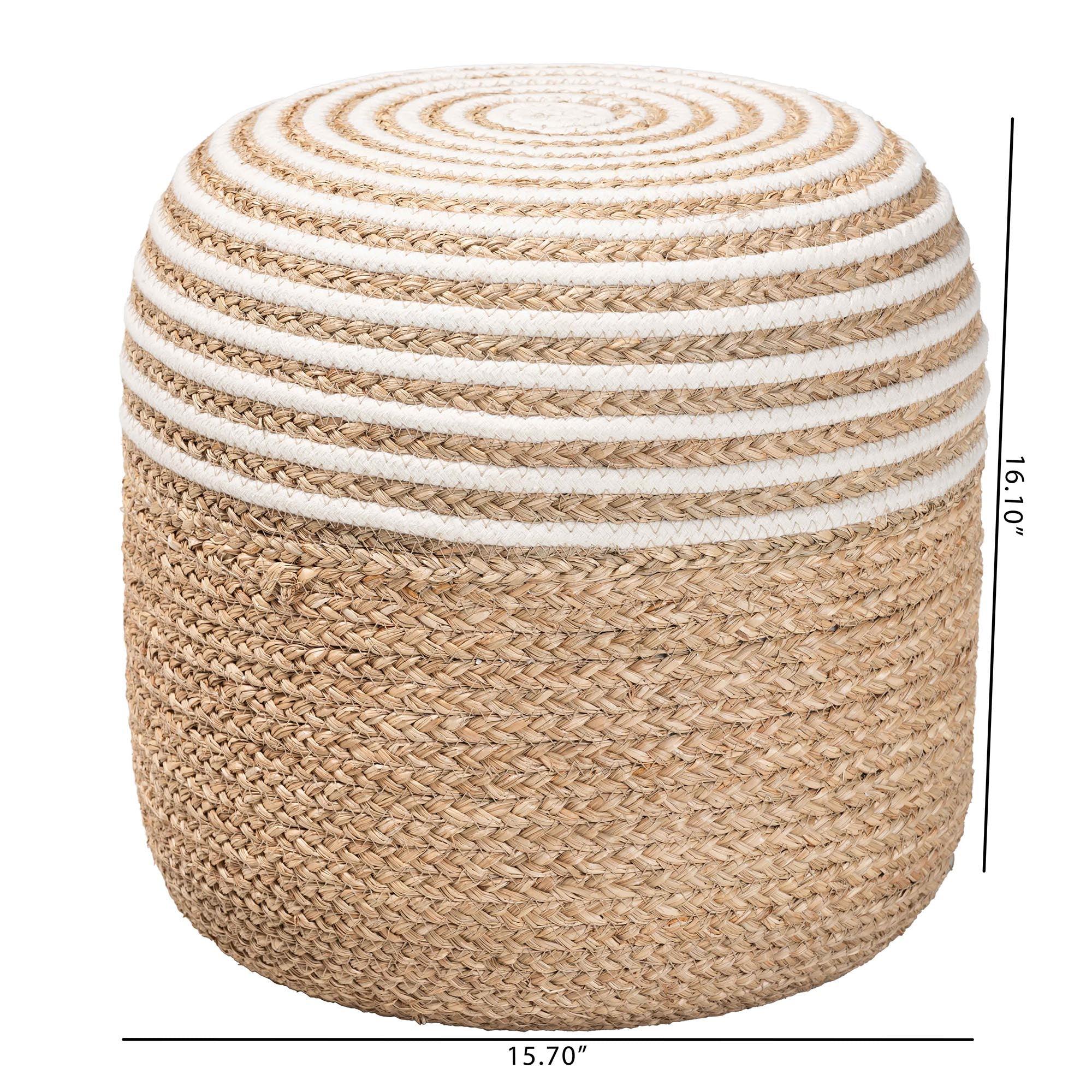 bali & pari Nequiel Modern Bohemian Seagrass and Woven Rope Ottoman Footstool