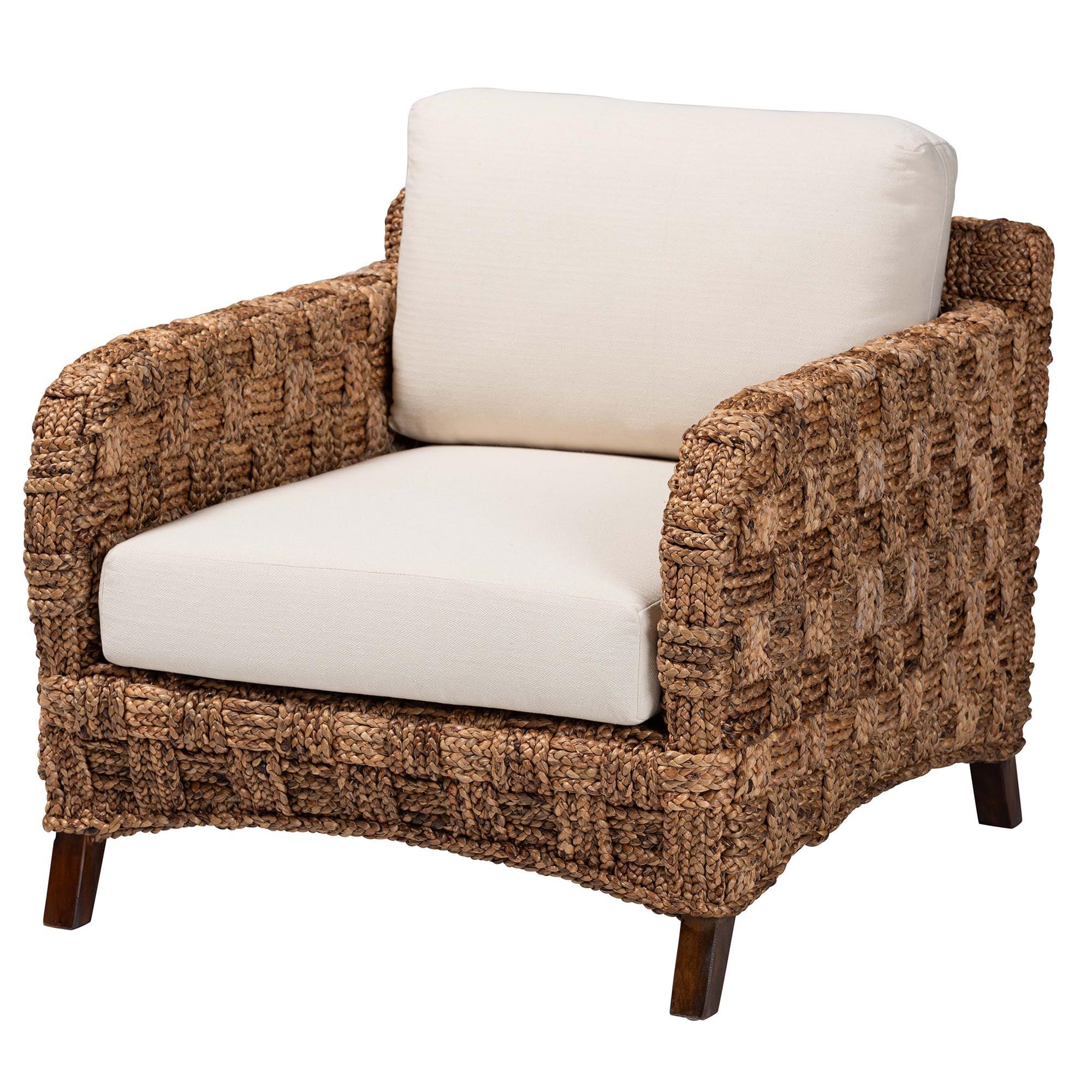 bali & pari Vevina Modern Bohemian Mahogany Wood and Woven Seagrass Arm Chair