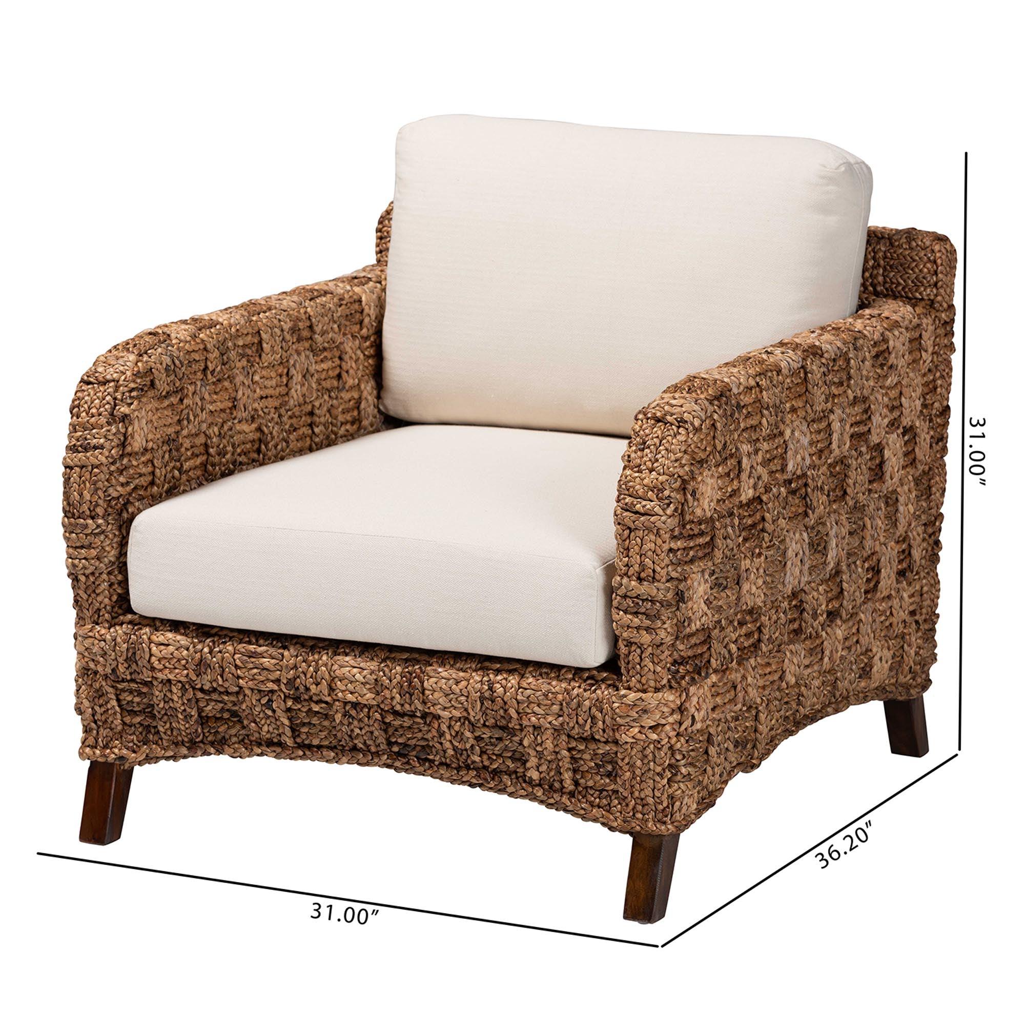 bali & pari Vevina Modern Bohemian Mahogany Wood and Woven Seagrass Arm Chair