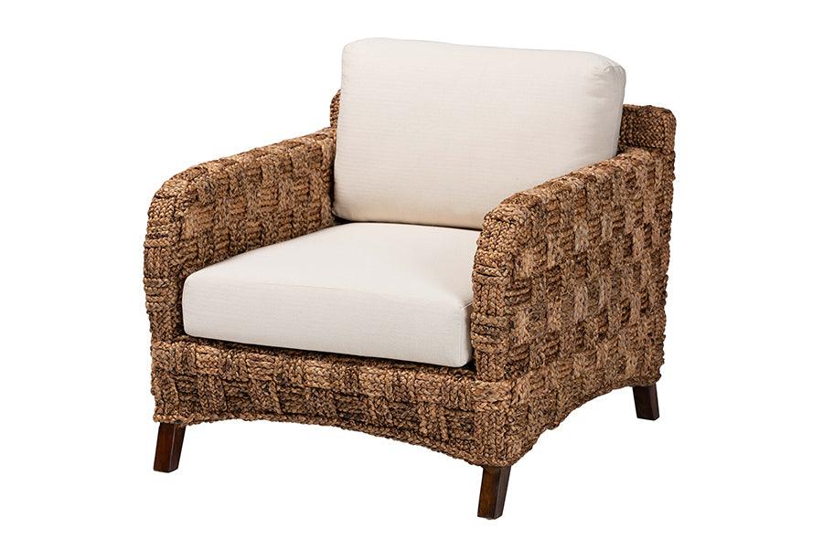 bali & pari Vevina Modern Bohemian Mahogany Wood and Woven Seagrass Arm Chair