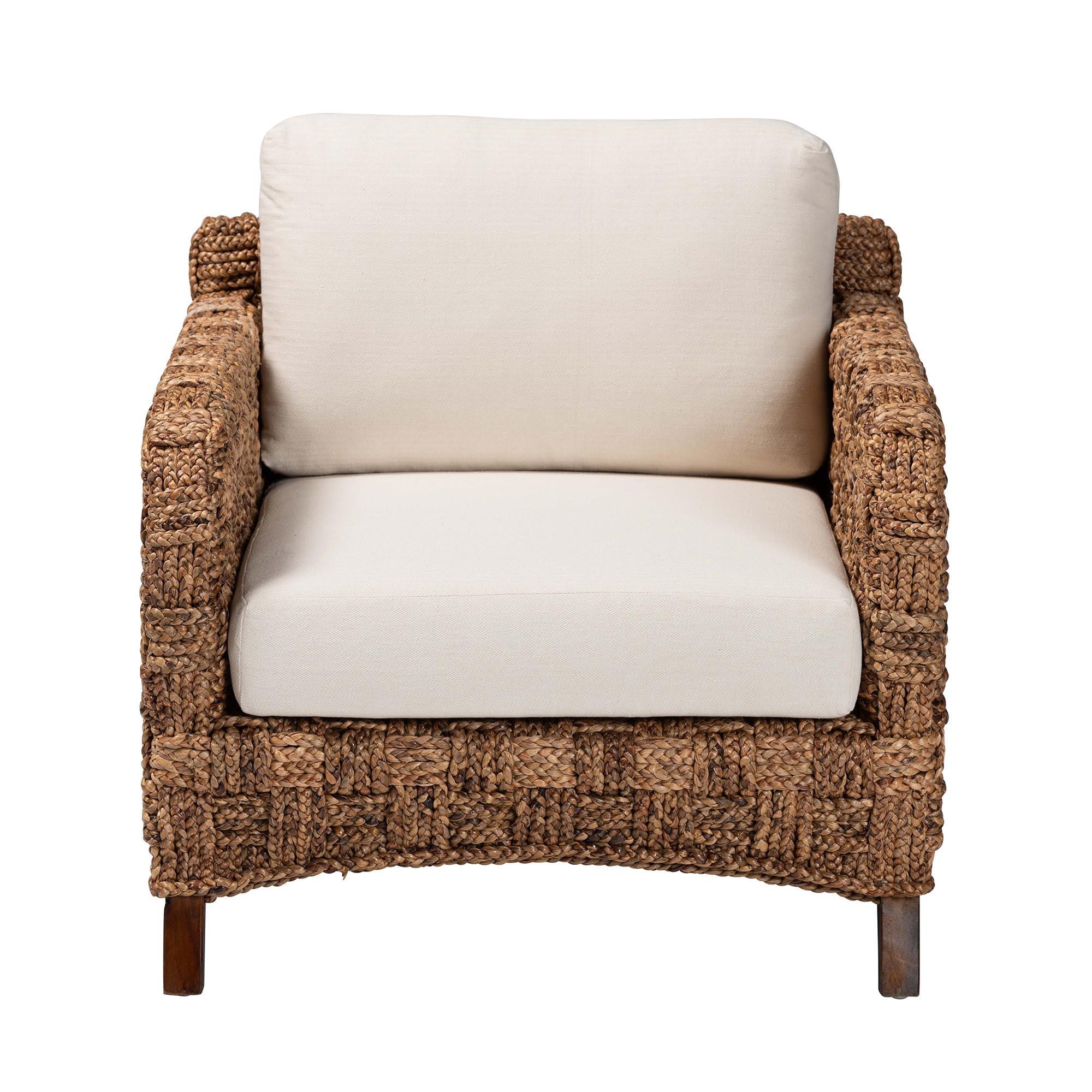 bali & pari Vevina Modern Bohemian Mahogany Wood and Woven Seagrass Arm Chair