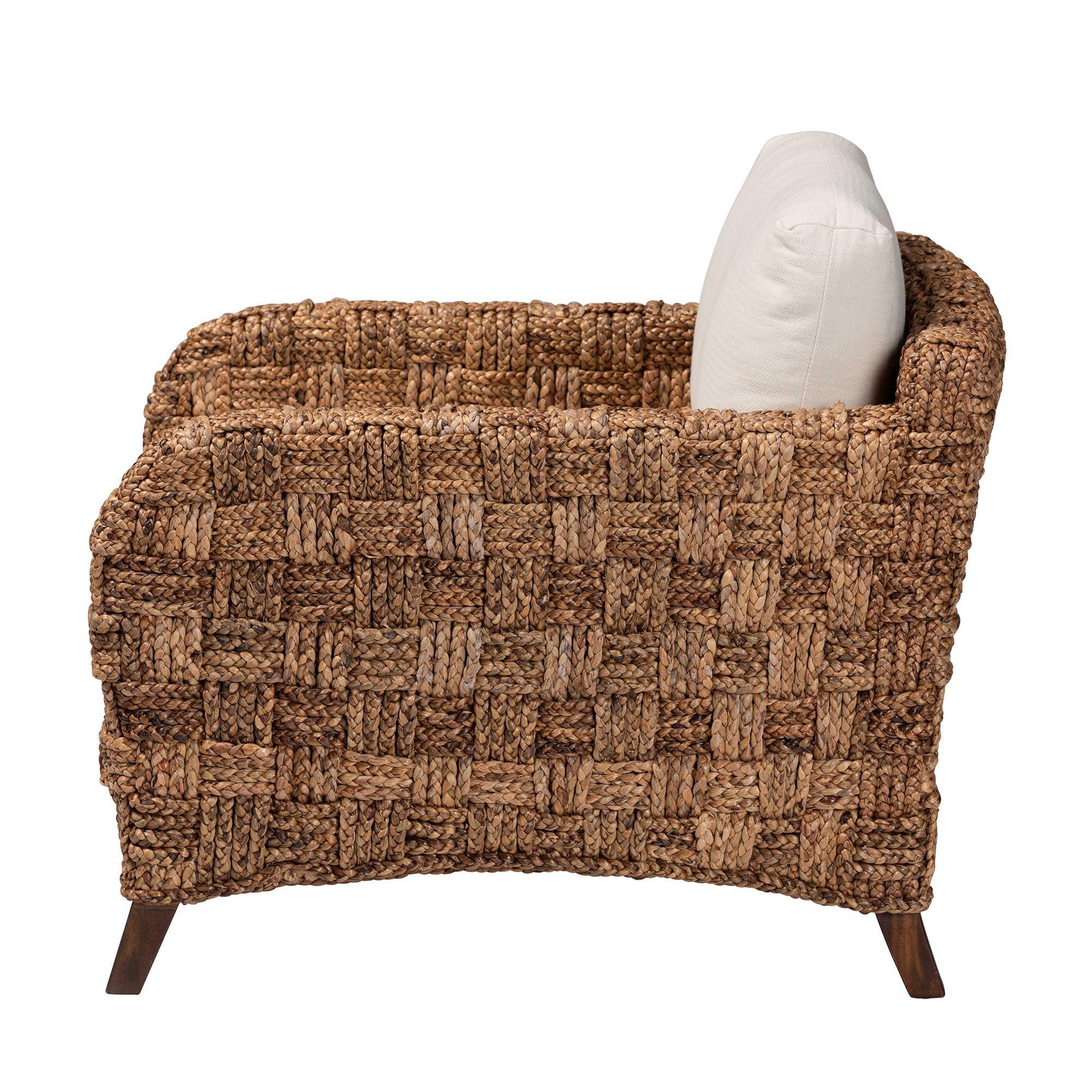 bali & pari Vevina Modern Bohemian Mahogany Wood and Woven Seagrass Arm Chair