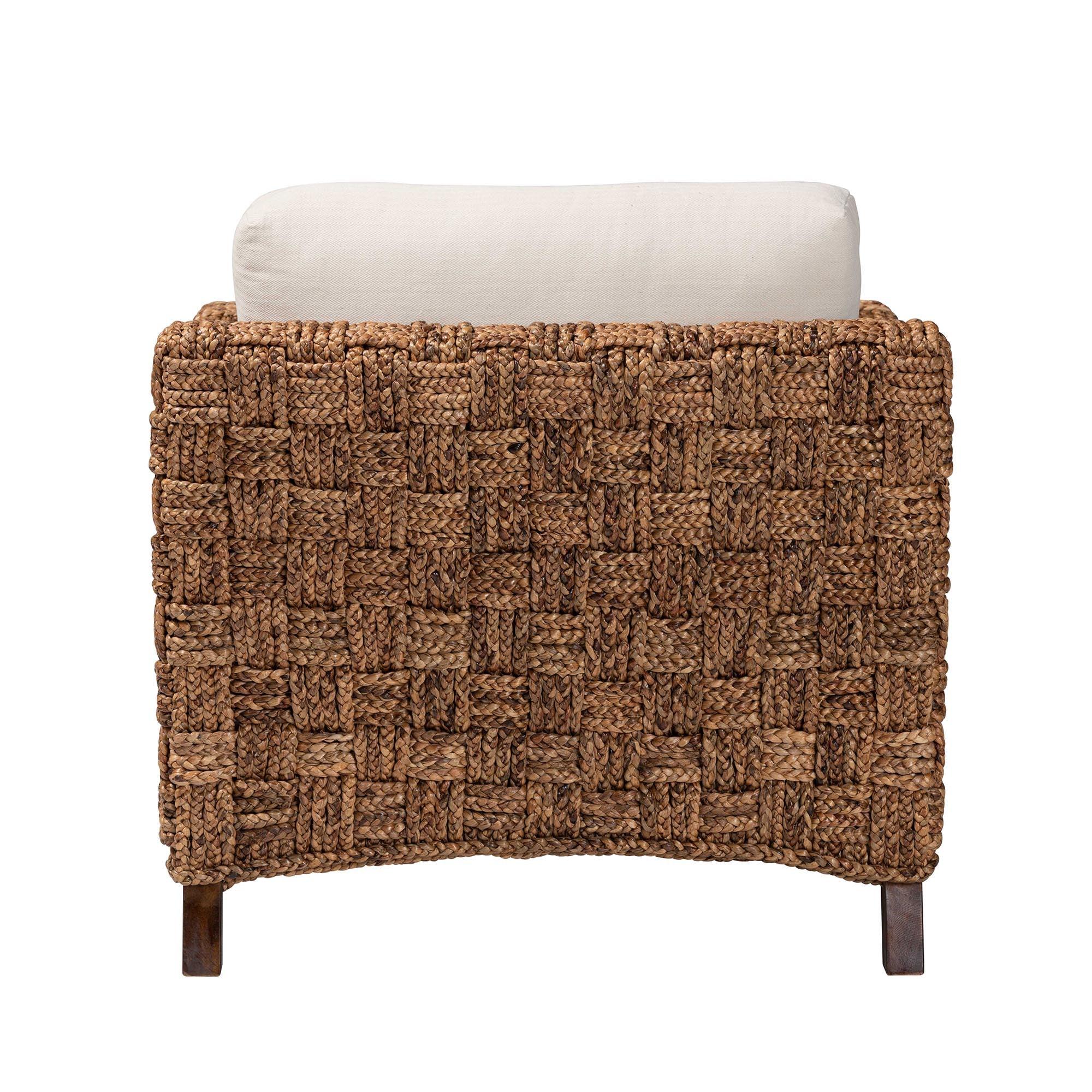 bali & pari Vevina Modern Bohemian Mahogany Wood and Woven Seagrass Arm Chair