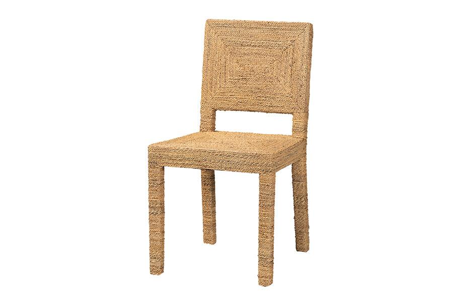 bali & pari Anfield Modern Bohemian Seagrass and Mahogany Wood Dining Chair