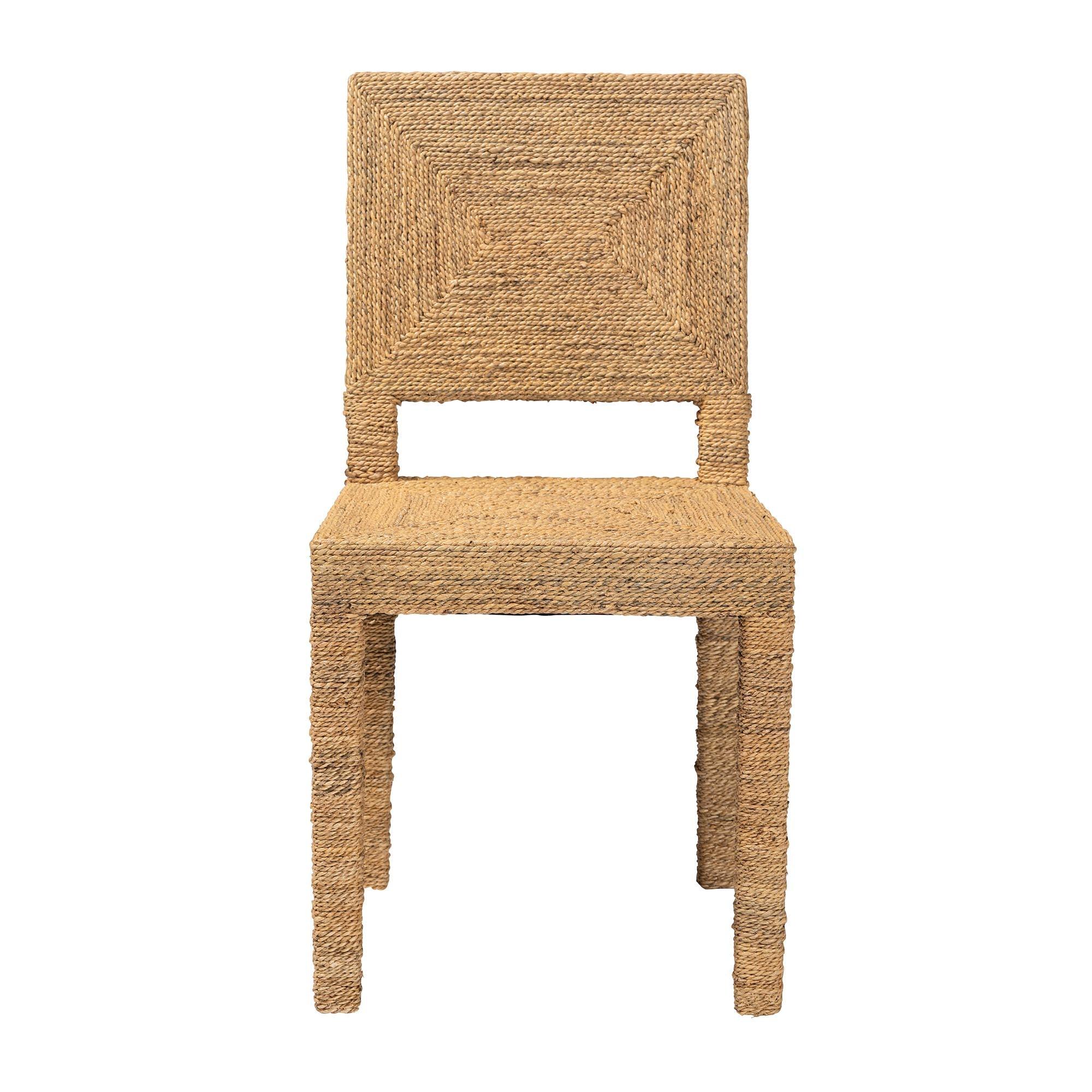 bali & pari Anfield Modern Bohemian Seagrass and Mahogany Wood Dining Chair