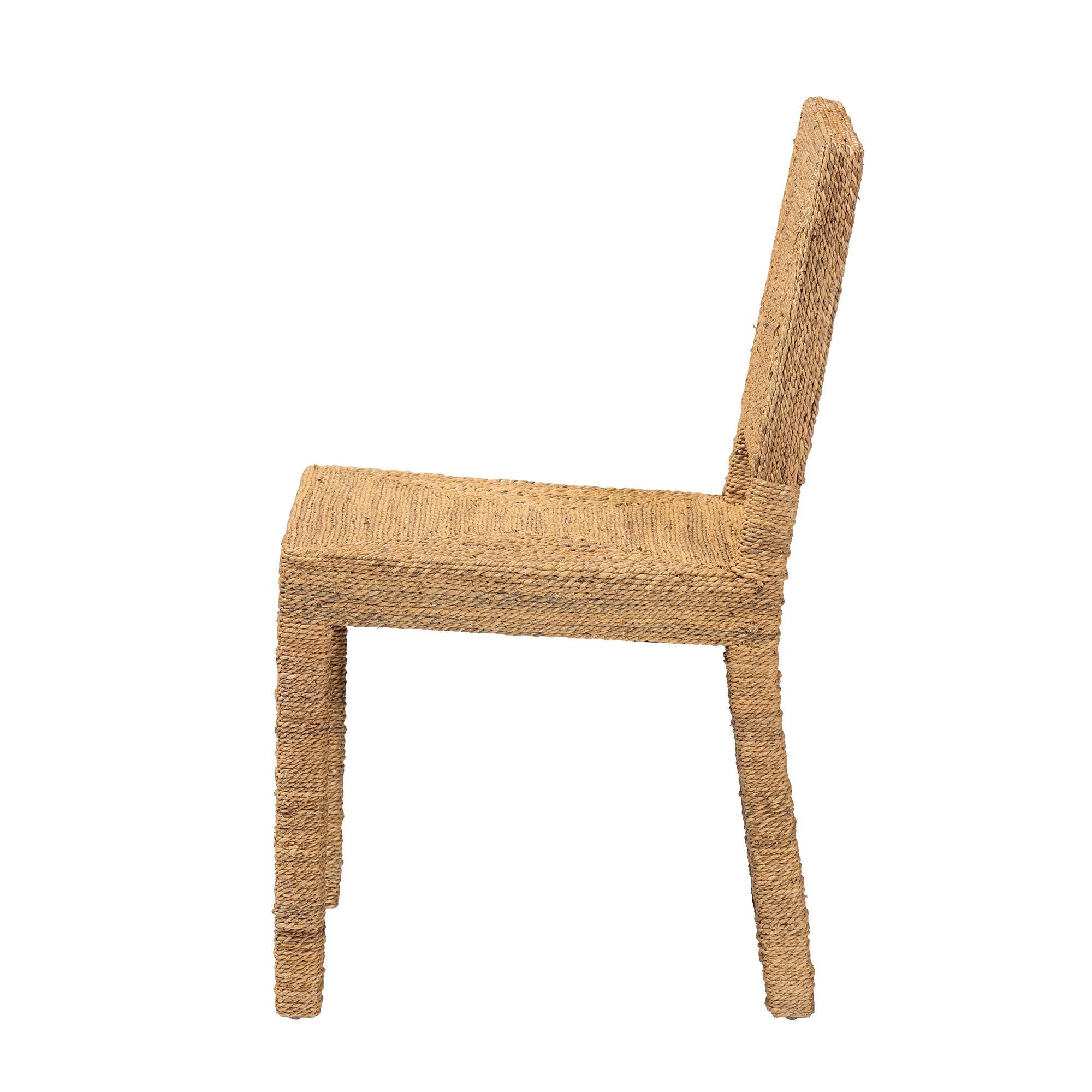 bali & pari Anfield Modern Bohemian Seagrass and Mahogany Wood Dining Chair