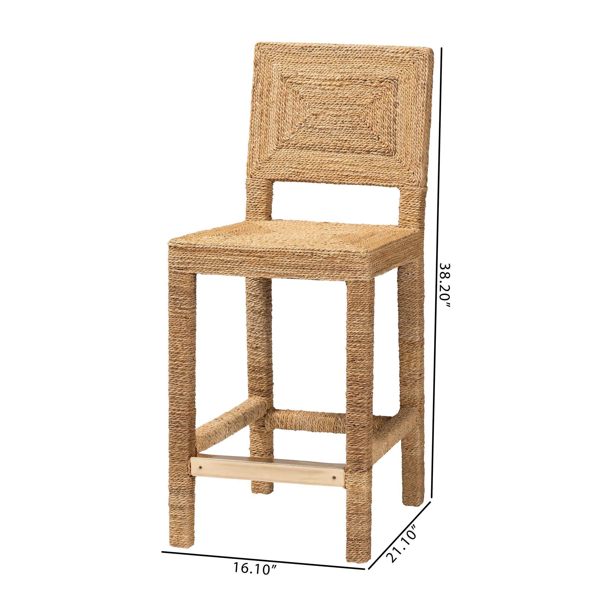 bali & pari Anfield Modern Bohemian Seagrass and Mahogany Wood Counter Stool