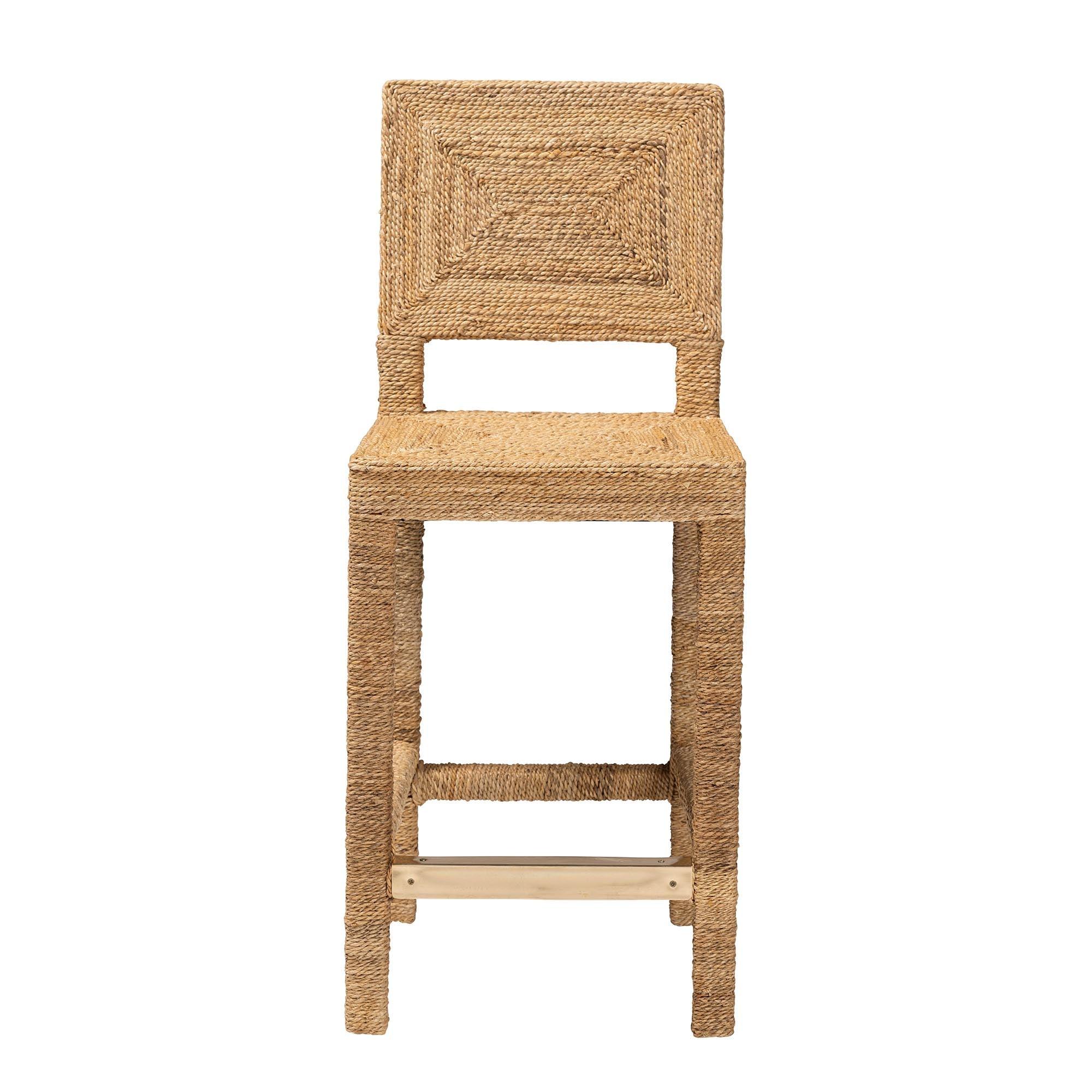 bali & pari Anfield Modern Bohemian Seagrass and Mahogany Wood Counter Stool