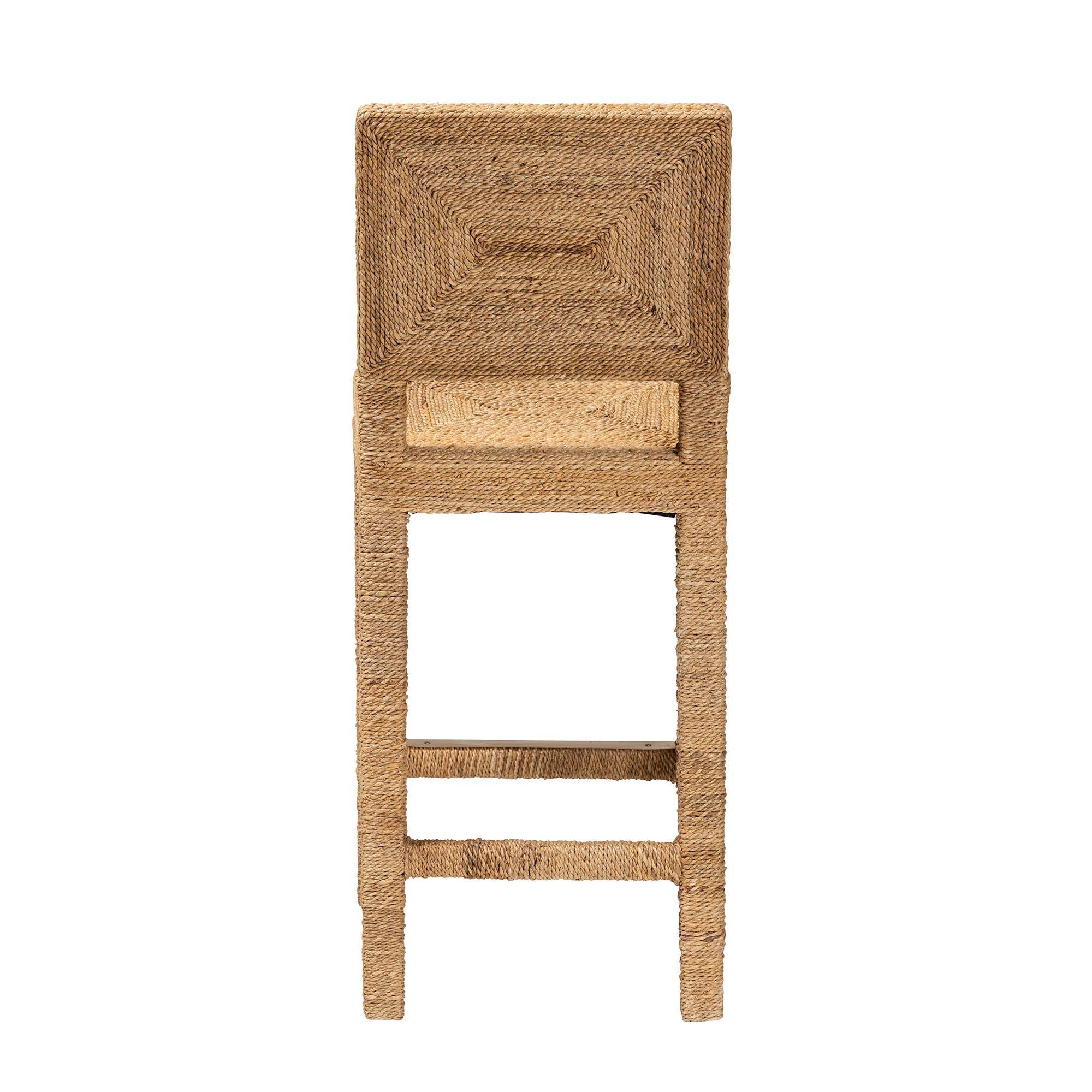 bali & pari Anfield Modern Bohemian Seagrass and Mahogany Wood Counter Stool