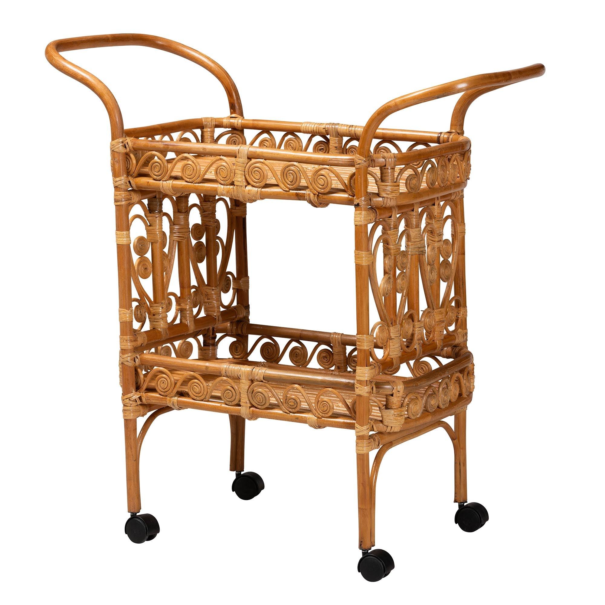 bali & pari Diwata Modern Bohemian Rattan Kitchen Cart