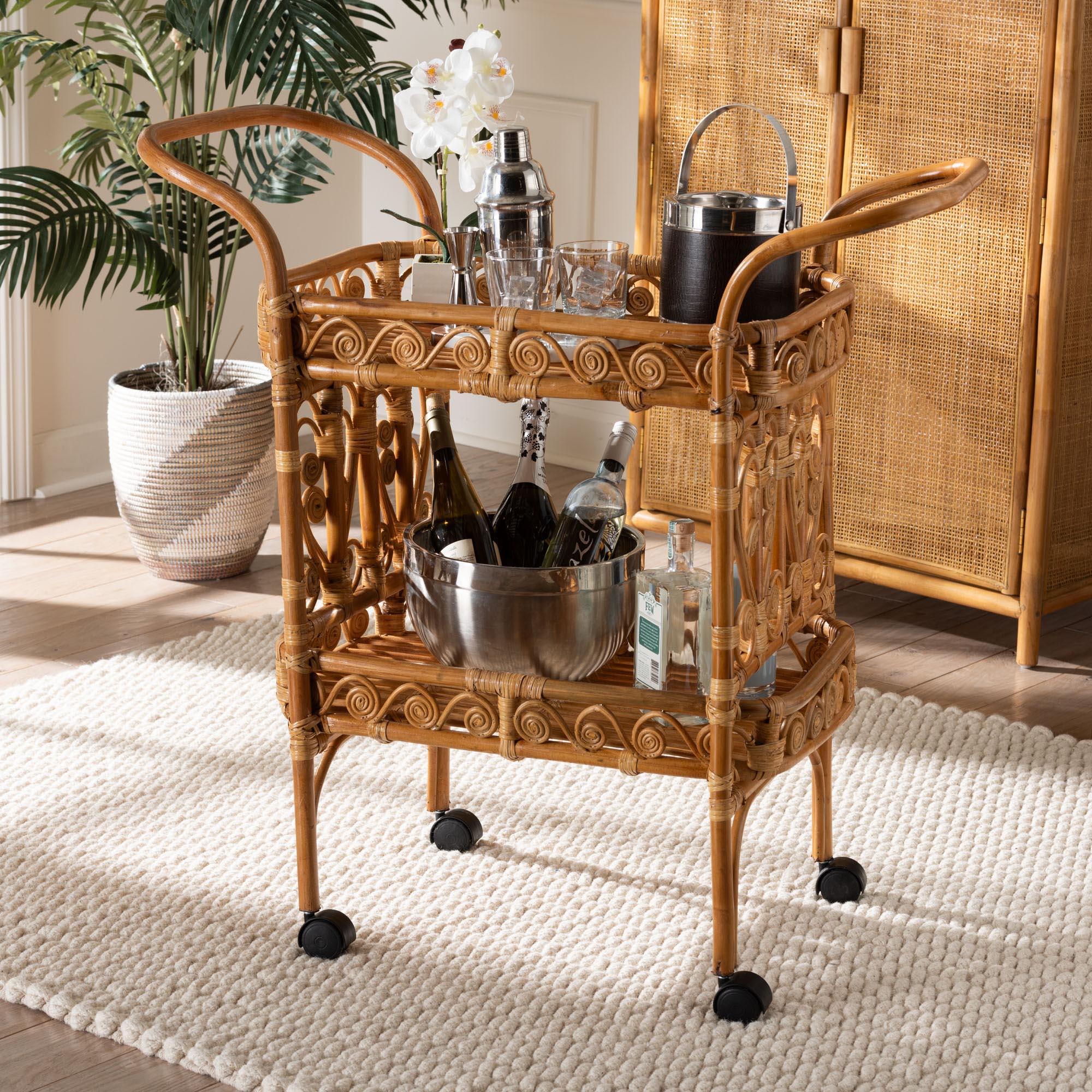 bali & pari Diwata Modern Bohemian Rattan Kitchen Cart