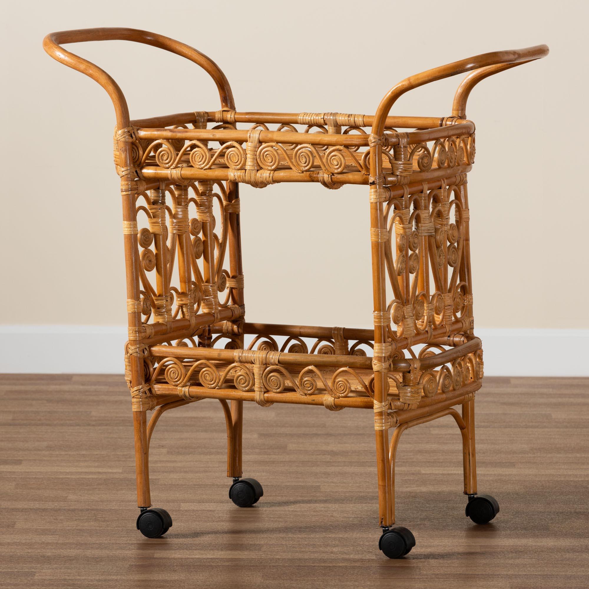 bali & pari Diwata Modern Bohemian Rattan Kitchen Cart