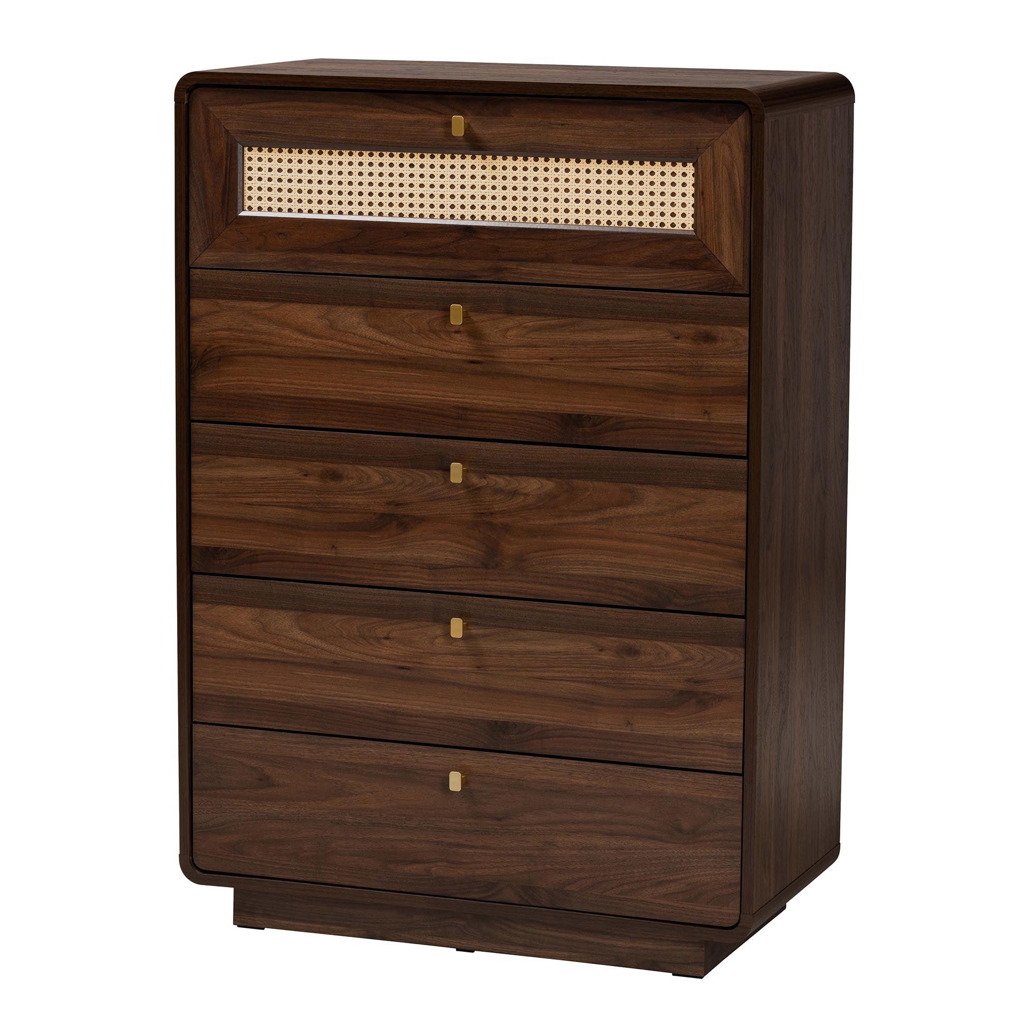 Jenibelle Classic Wood 5-Drawer Chest with Rattan Drawer