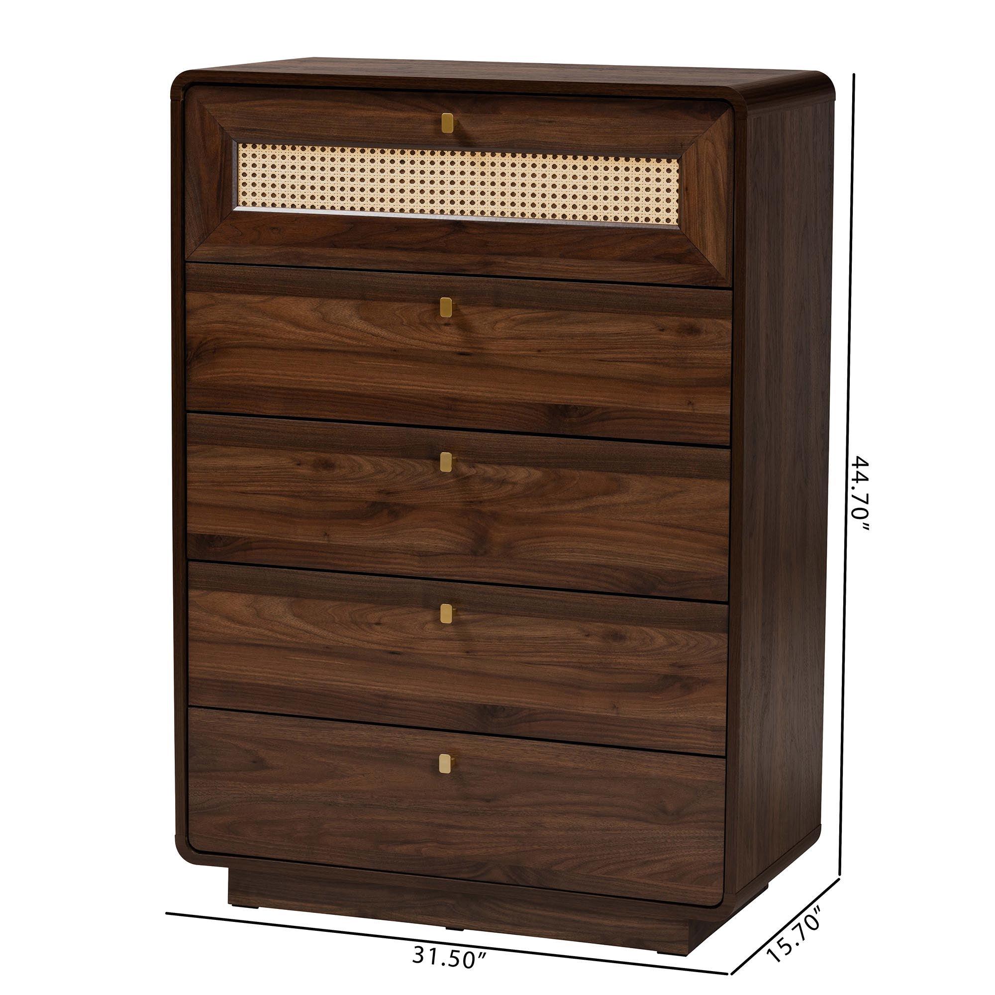 Jenibelle Classic Wood 5-Drawer Chest with Rattan Drawer