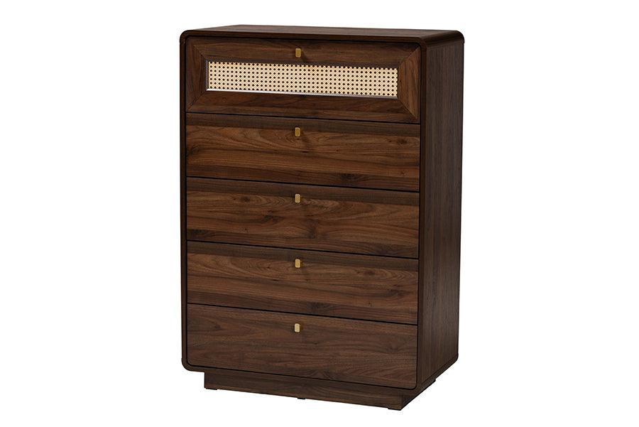 Jenibelle Classic Wood 5-Drawer Chest with Rattan Drawer