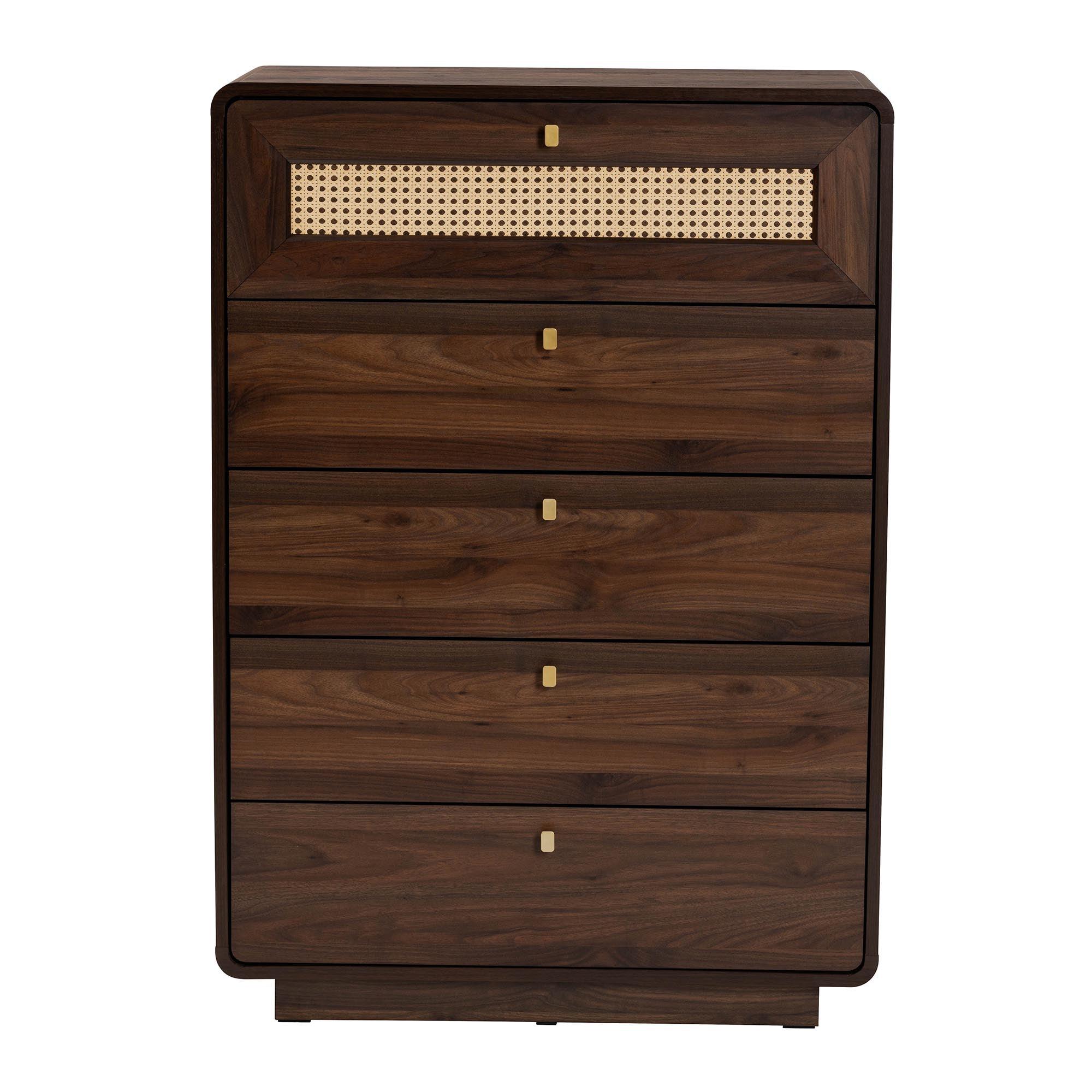 Jenibelle Classic Wood 5-Drawer Chest with Rattan Drawer