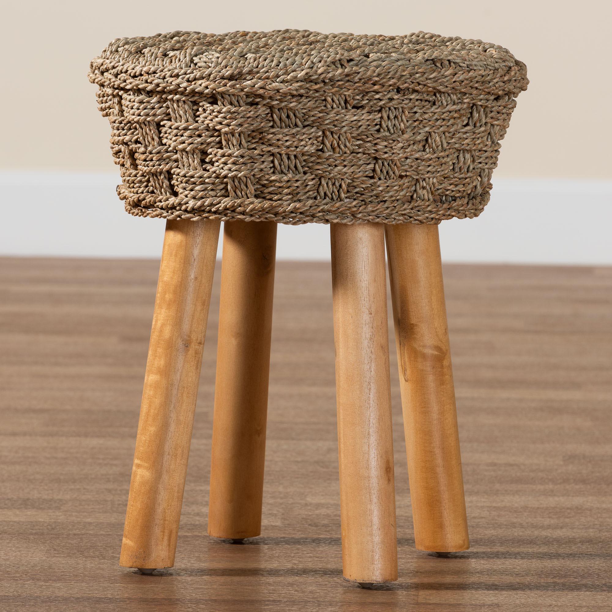 bali & pari Denver Modern Bohemian Seagrass and Acacia Wood Stool