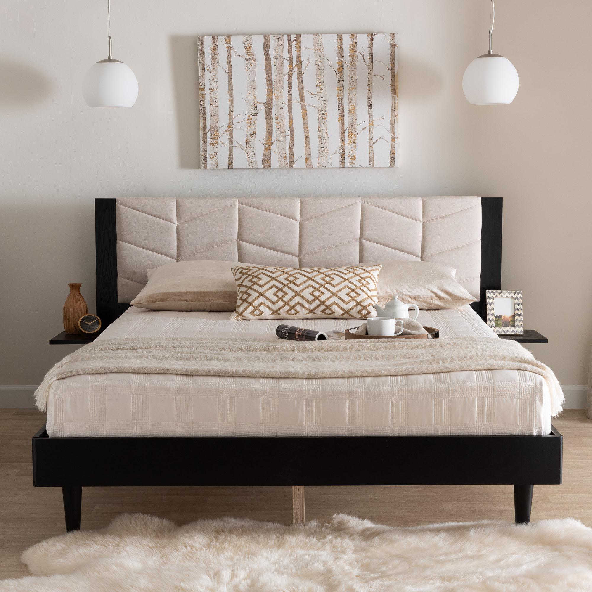 Adriano Transitional Fabric and Wood Bed with Built-In Side Tables