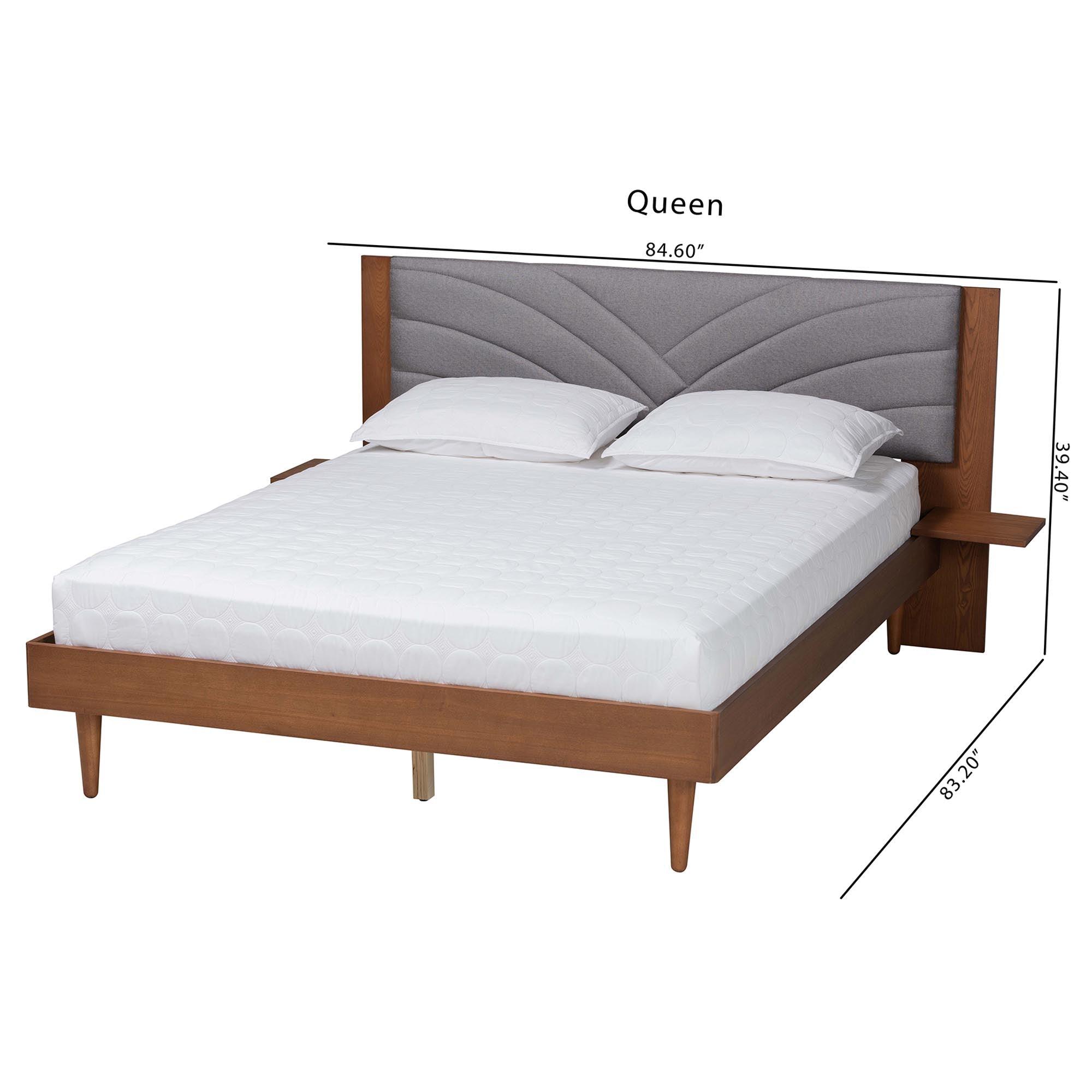 Hemera Mid-Century Modern Fabric and Wood Platform Bed With Floating Side Table