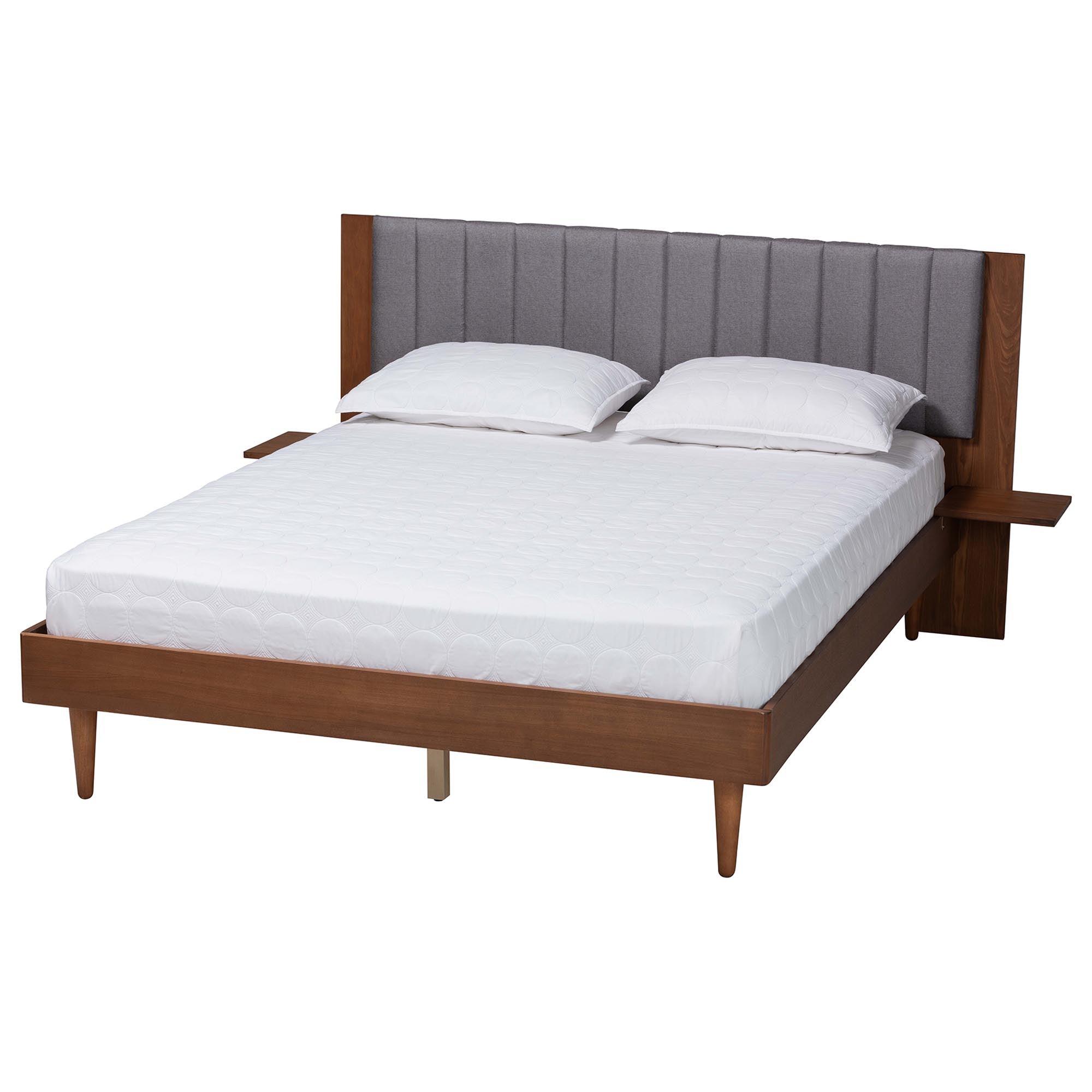 Kalista Transitional Modern Fabric and Wood Bed with Built-In Side Tables