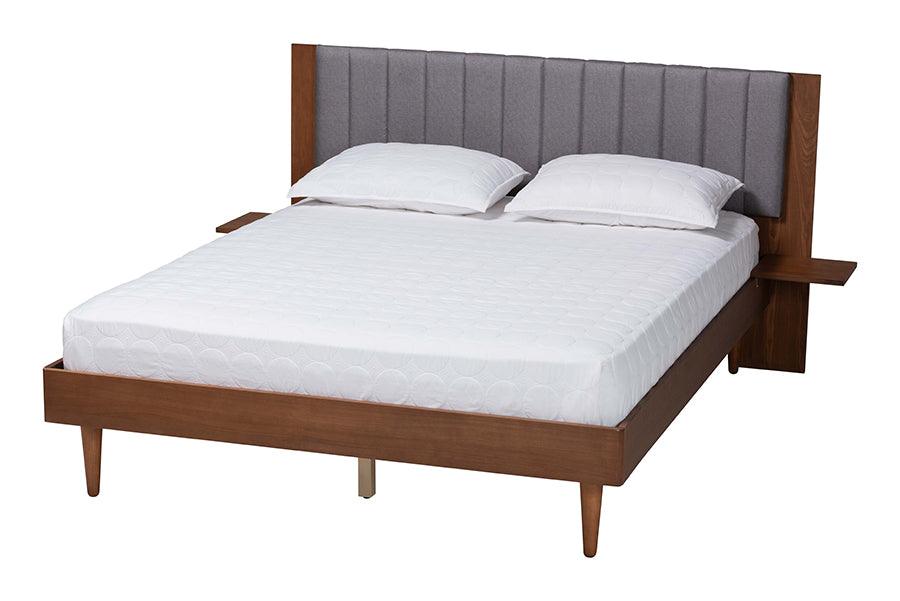 Kalista Transitional Modern Fabric and Wood Bed with Built-In Side Tables