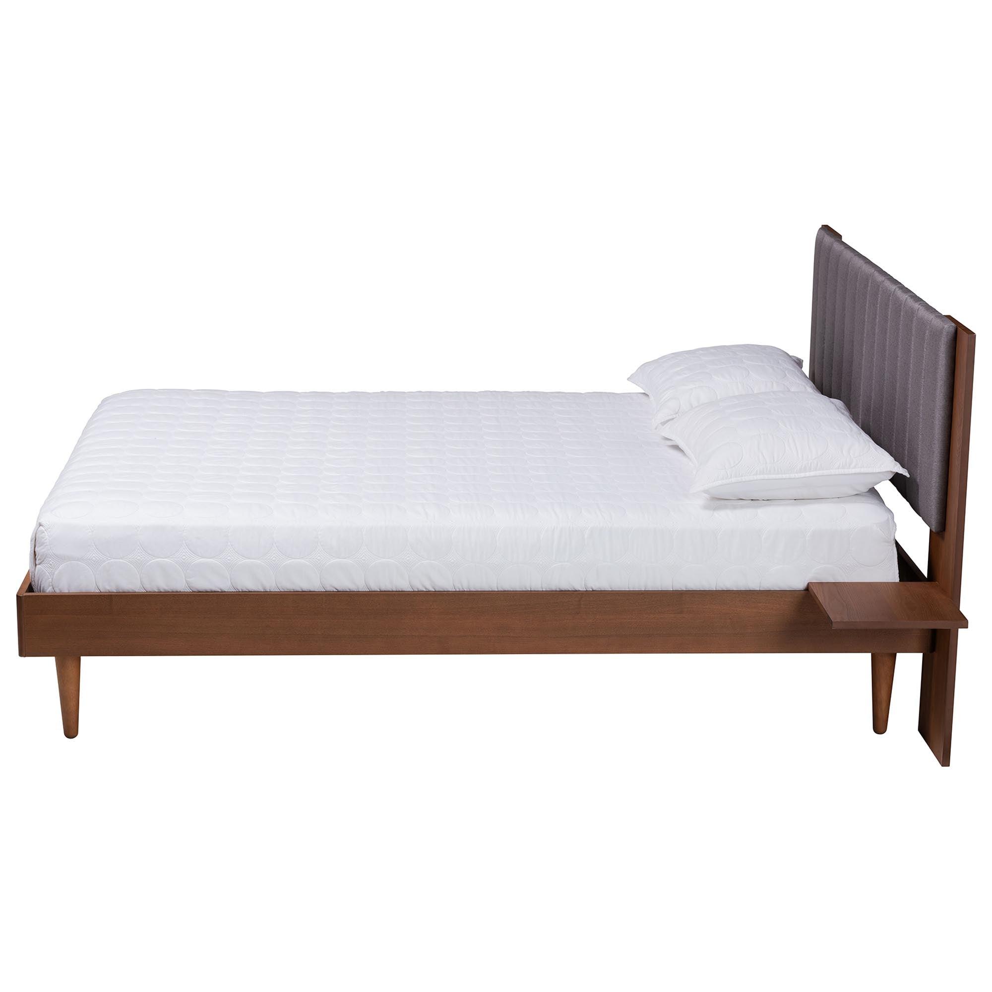 Kalista Transitional Modern Fabric and Wood Bed with Built-In Side Tables