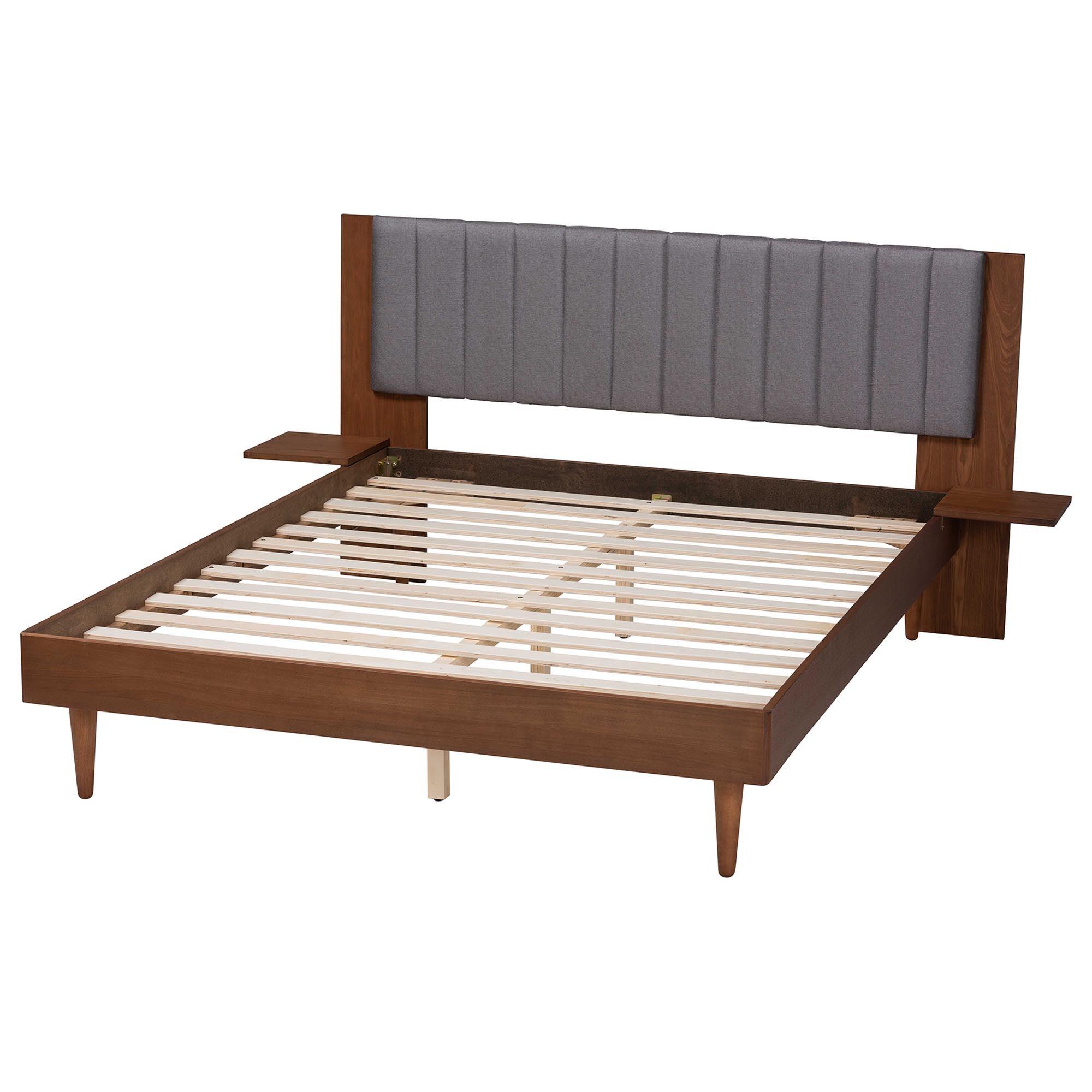 Kalista Transitional Modern Fabric and Wood Bed with Built-In Side Tables